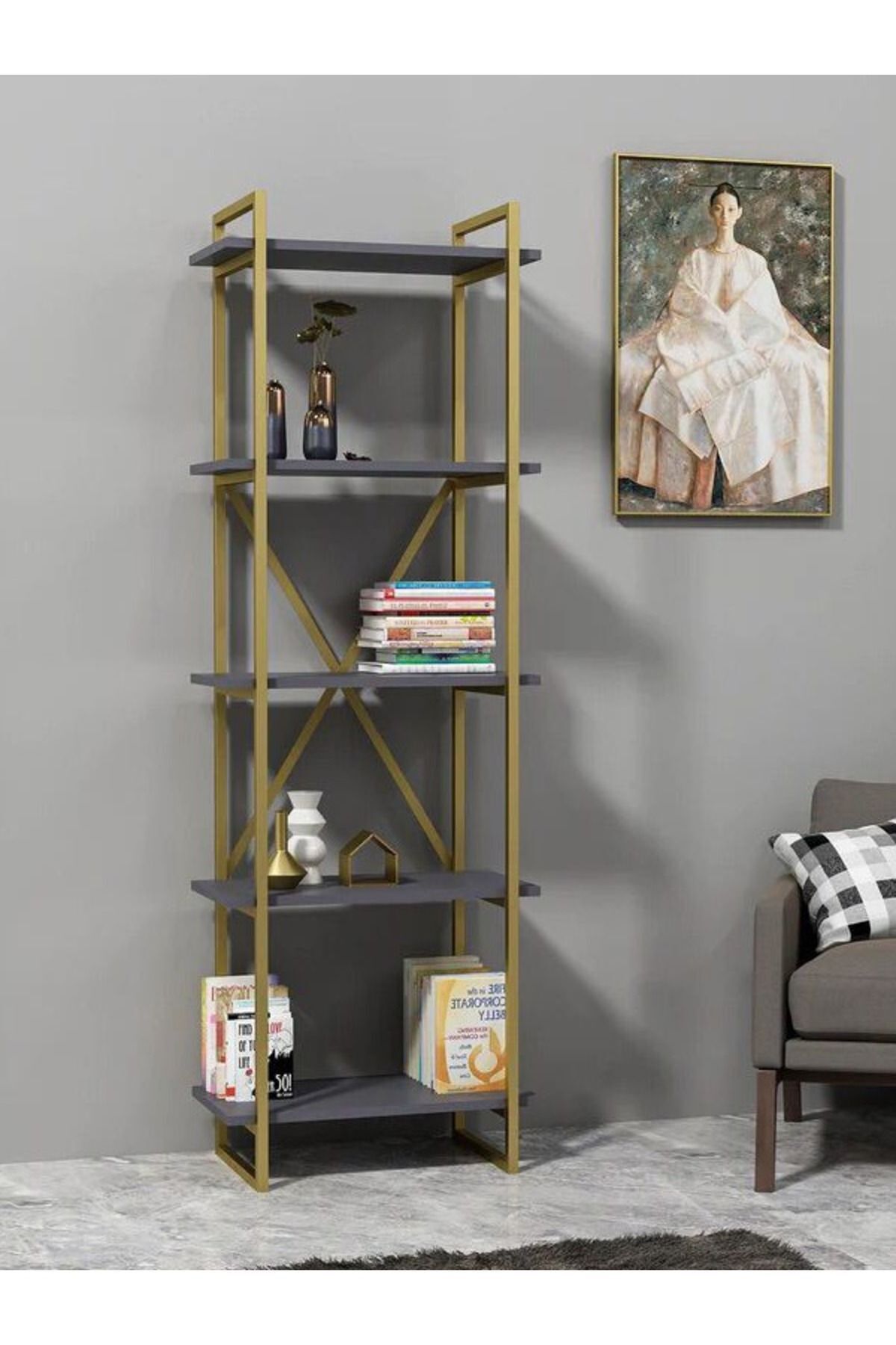 Luxury 180x60 5 Katlı Kitaplık Aksesuar Rafı