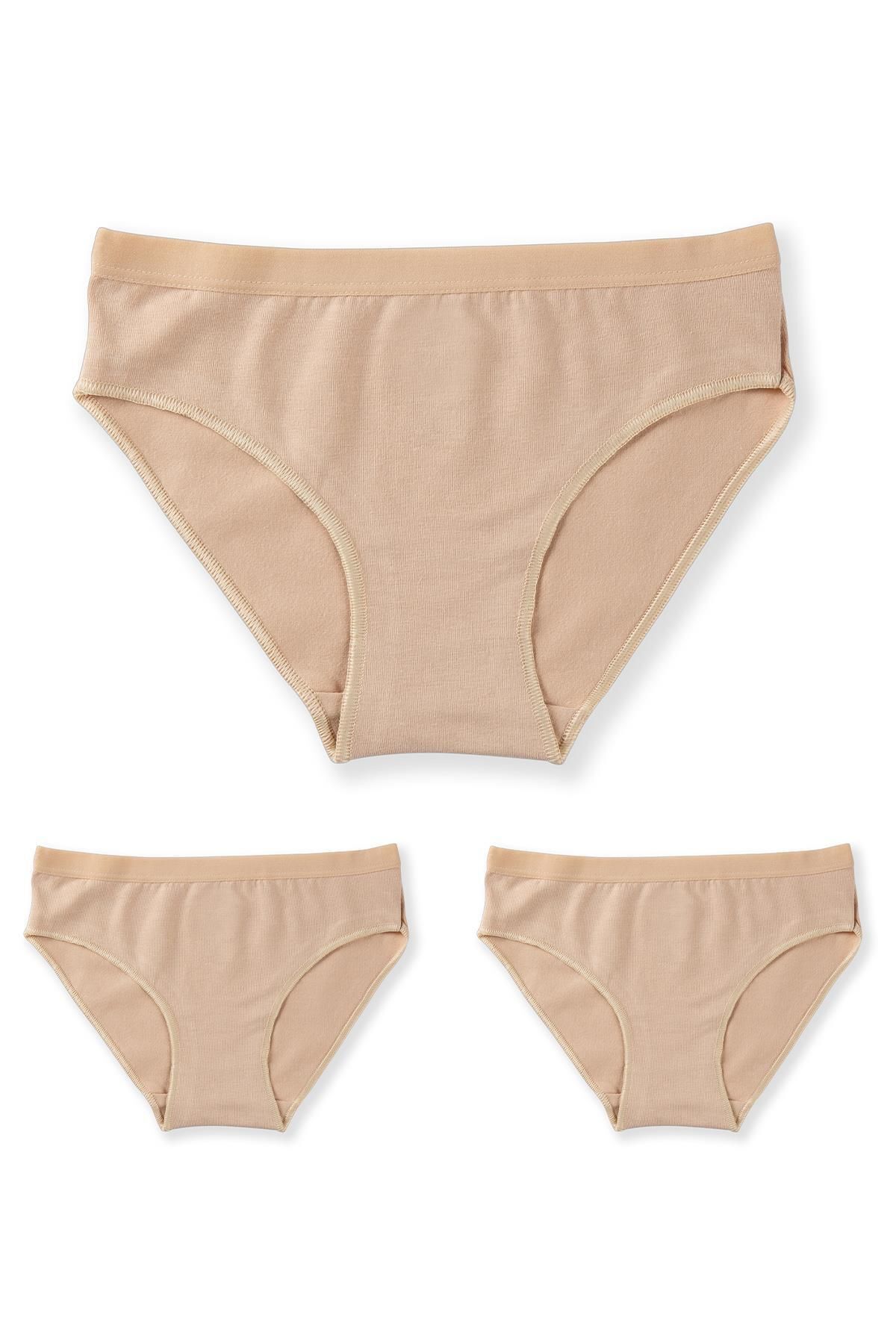 BAYKAR Kız Çocuk Pamuklu Bikini Kesim Düz Basic Külot 3'lü Paket 5005 Ten Rengi 5005-3