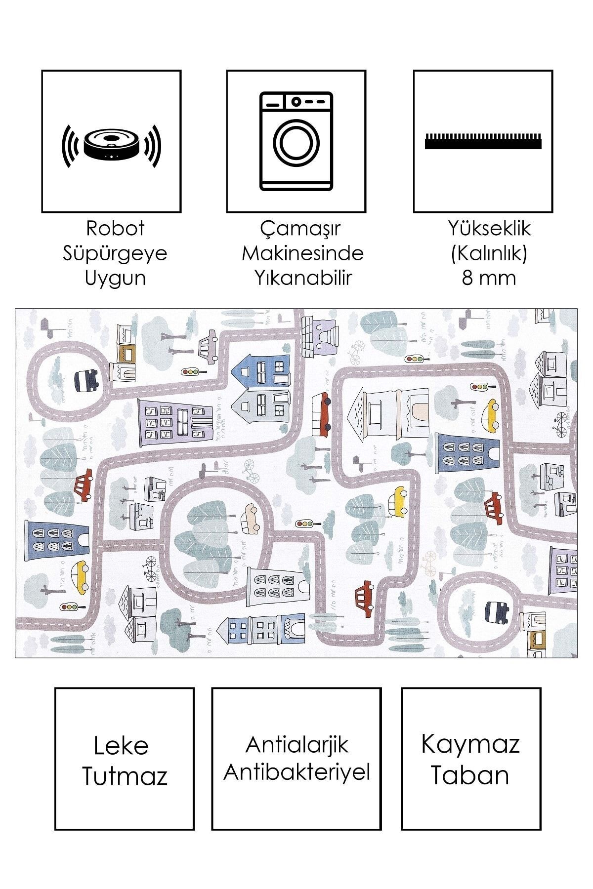 West Home Makinede Yıkanabilir Kaymaz Taban Leke Tutmaz Yol Desenli Halı Bebek Ve Çocuk Halısı Oyun Matı fotoğrafı 2 (önizleme)