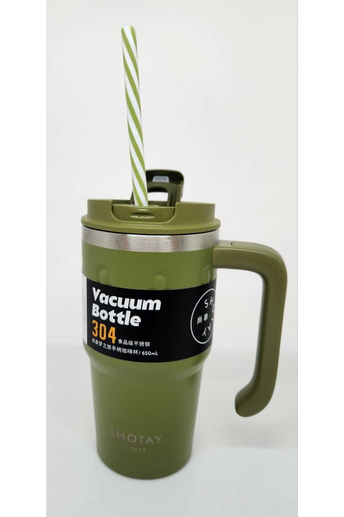 Shotay-Green Handle Mug ST-8169 680ml Thermos - Use with Straw and Without Straw 4