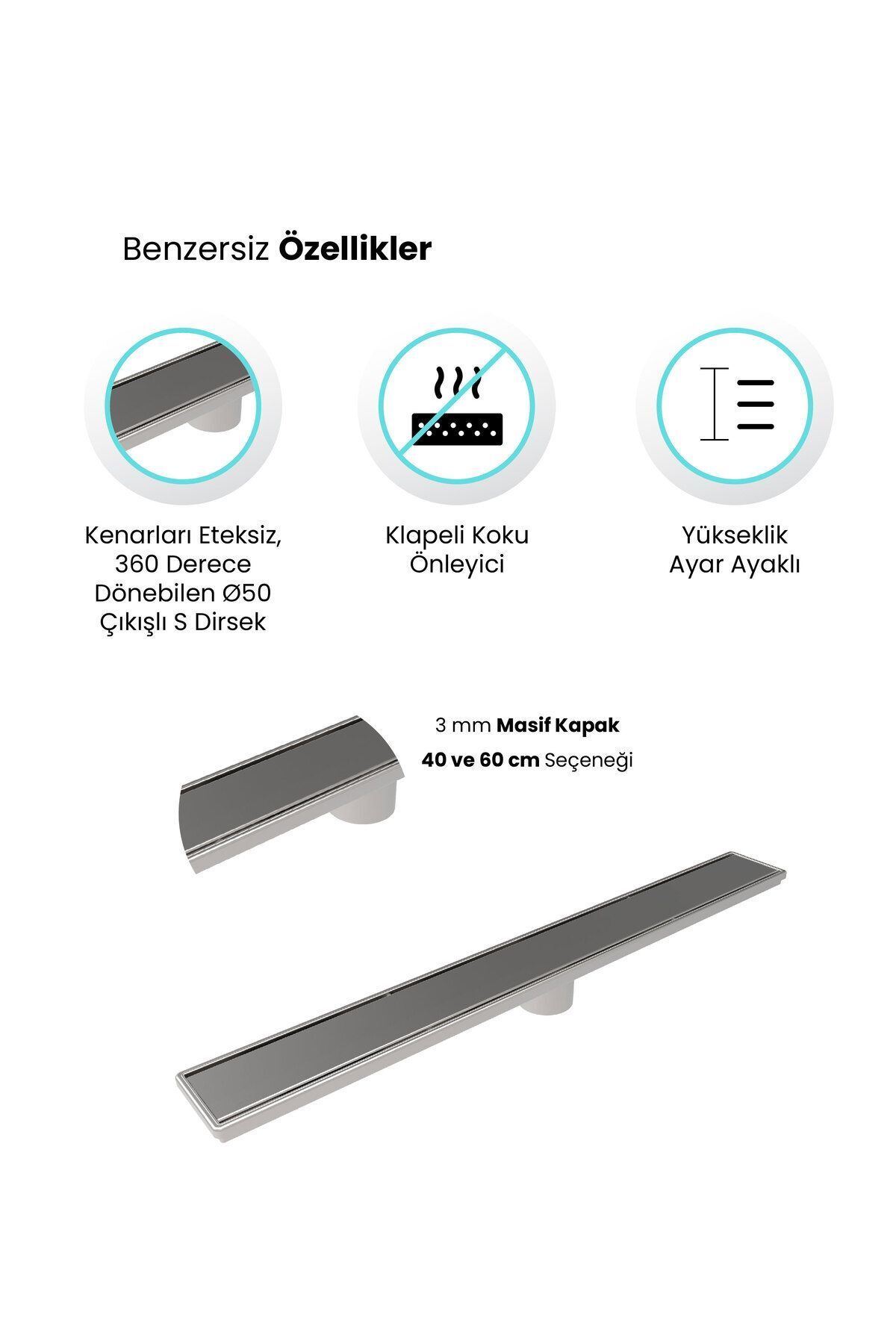 Paslanmaz Klapeli Koku Önleyicili Duş Kanalı