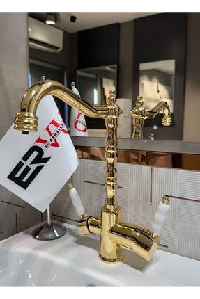 Ervu Yapı Altın Gold Arıtmalı Rustik Mutfak Eviye Musluk (SICAK SOĞUK GİRİŞLİ...
