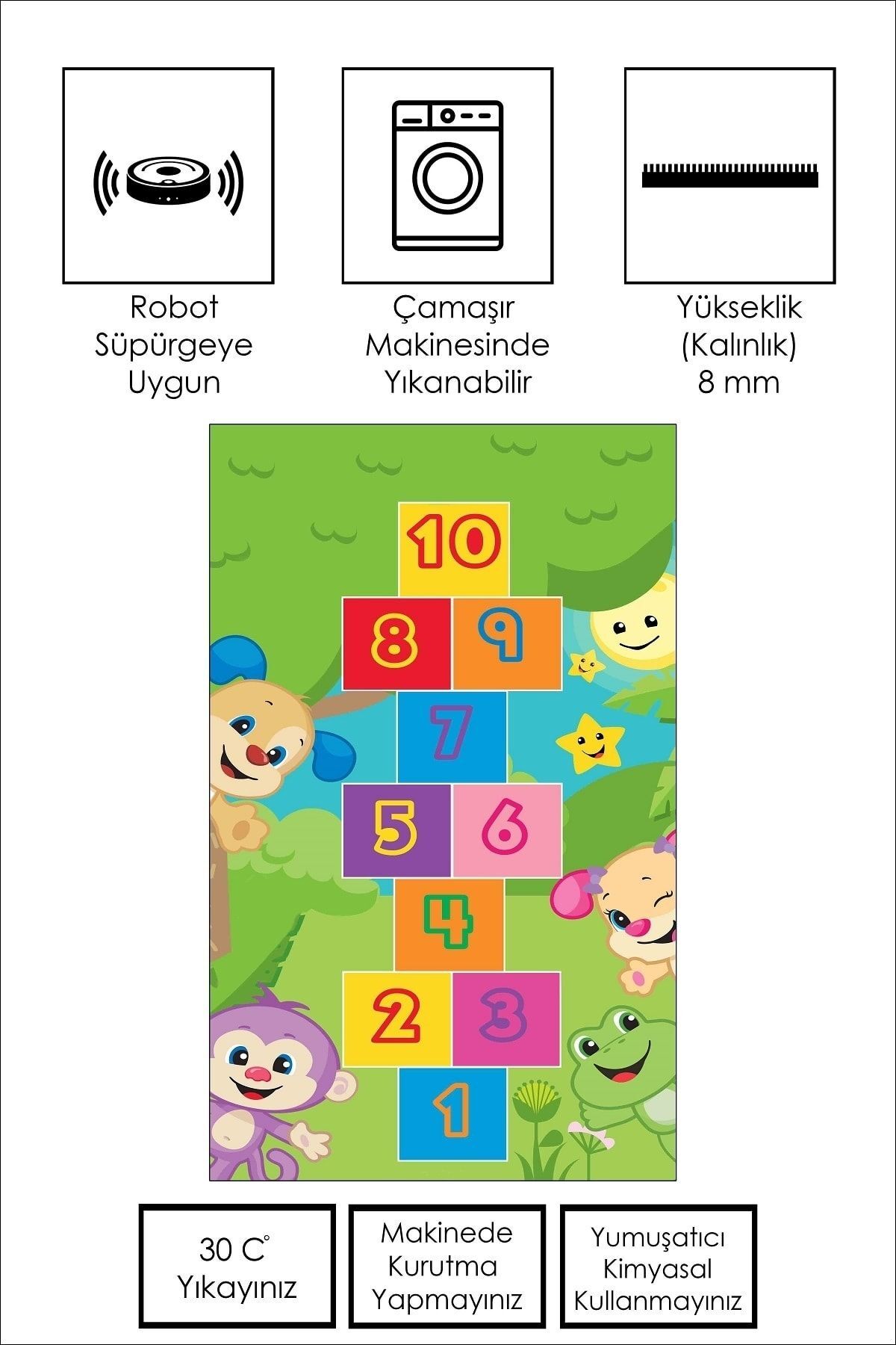 Confidence Home Makinede Yıkanabilir Kaymaz Taban Leke Tutmaz Seksek Desenli Bebek Ve Çocuk Halısı Oyun Matı fotoğrafı 2 (önizleme)