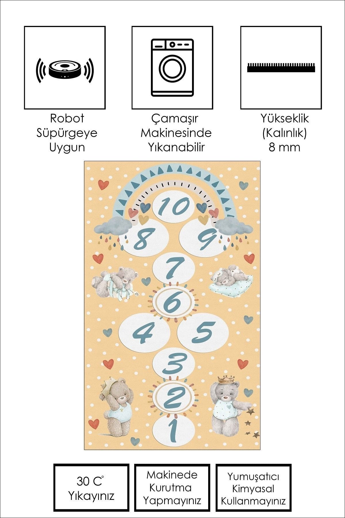 Confidence Home Makinede Yıkanabilir Kaymaz Taban Leke Tutmaz Seksek Desenli Bebek Ve Çocuk Halısı Oyun Matı fotoğrafı 2 (önizleme)