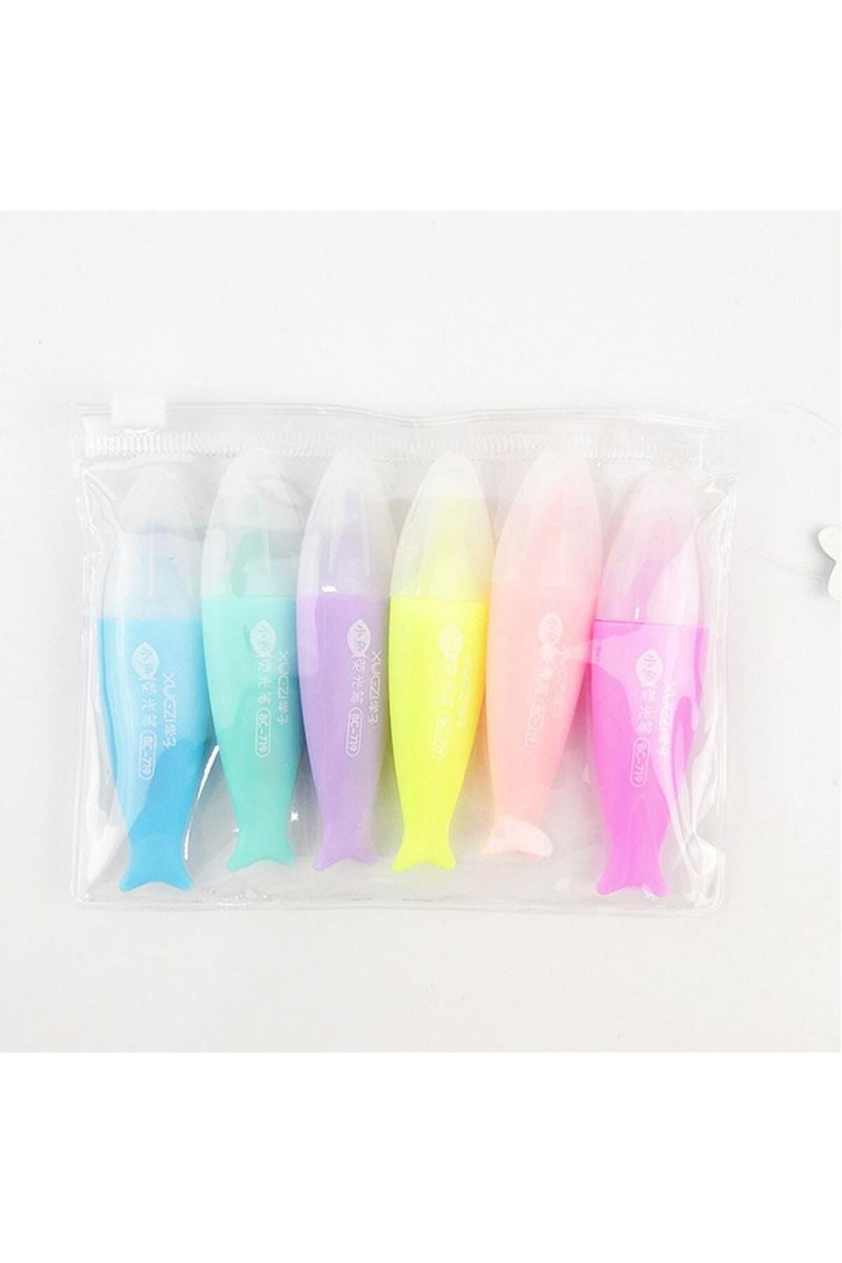 Kilitli Poşet Balık Şekilli Pastel Fosforlu Kalem 6 lı (XYH-309)