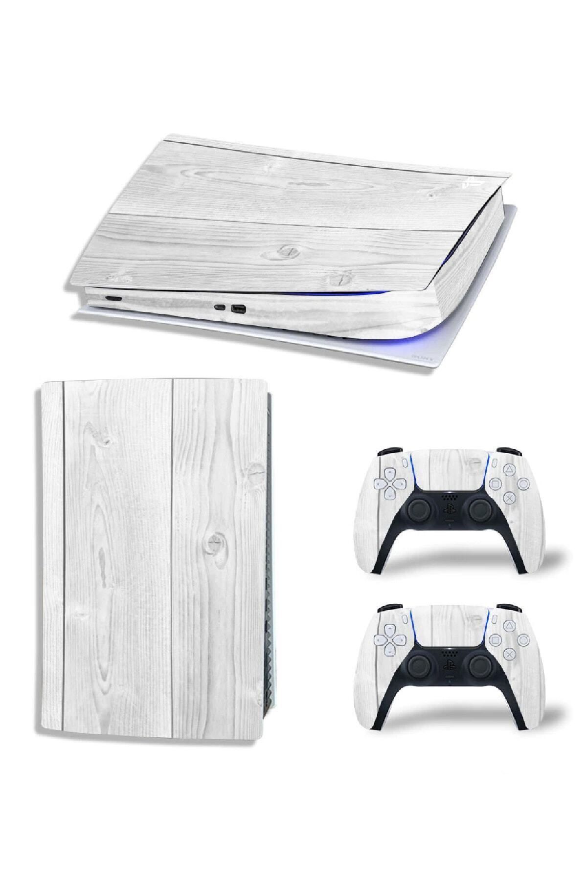 Gri Ahşap Yüzey Playstation 5 Standart Disk Edition Sticker Kaplama Seti