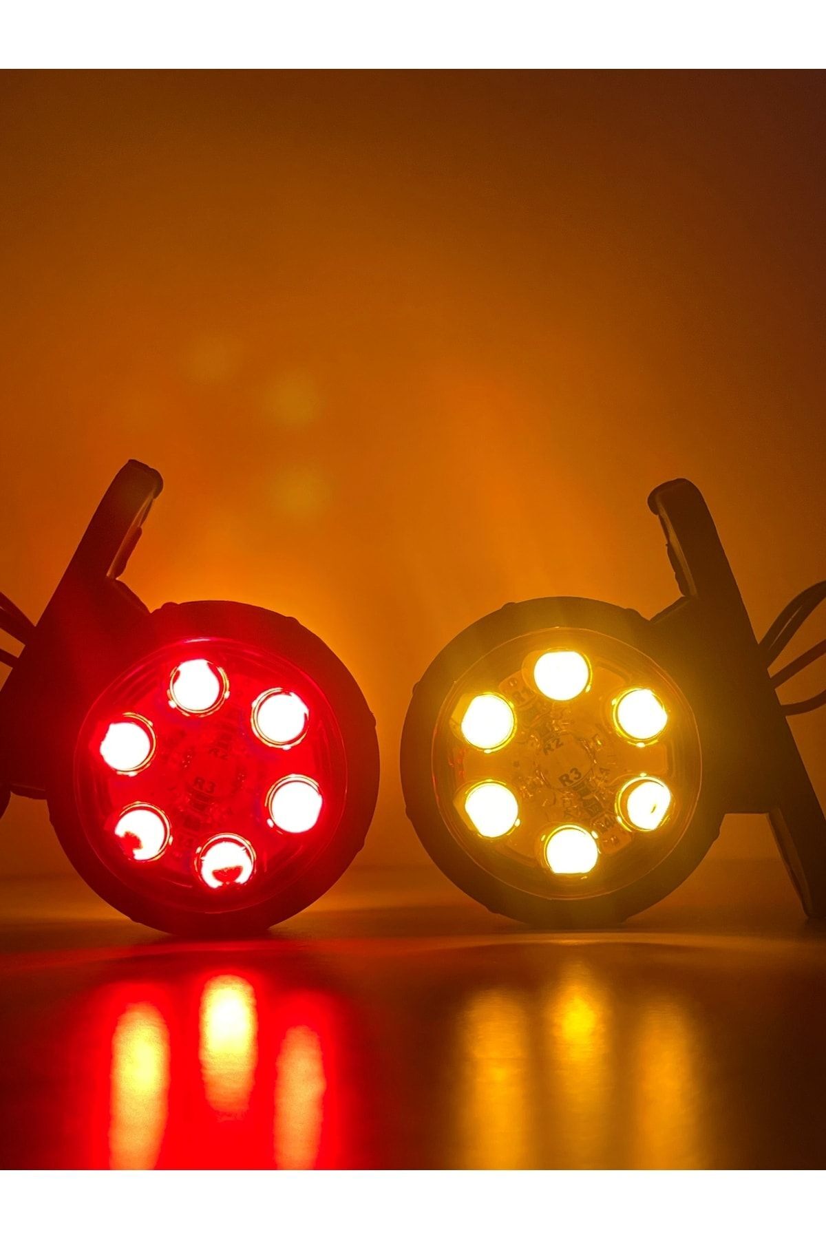 AHMET OTOMOTİV Mercekli Mini Takoz 12 Ledli Sarı-kırmızı 12v-24v