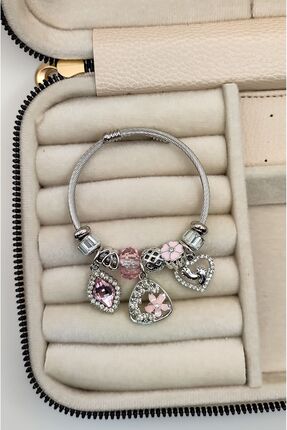 Pembe Taşlı Charm &Ccedil;elik Bileklik - 2