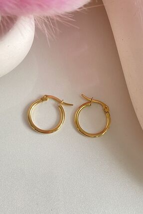 Gold K&uuml;pe 14 Ayar Altın Kaplama &Ccedil;elik Orta Boy Kalın Halka 2,8 Cm