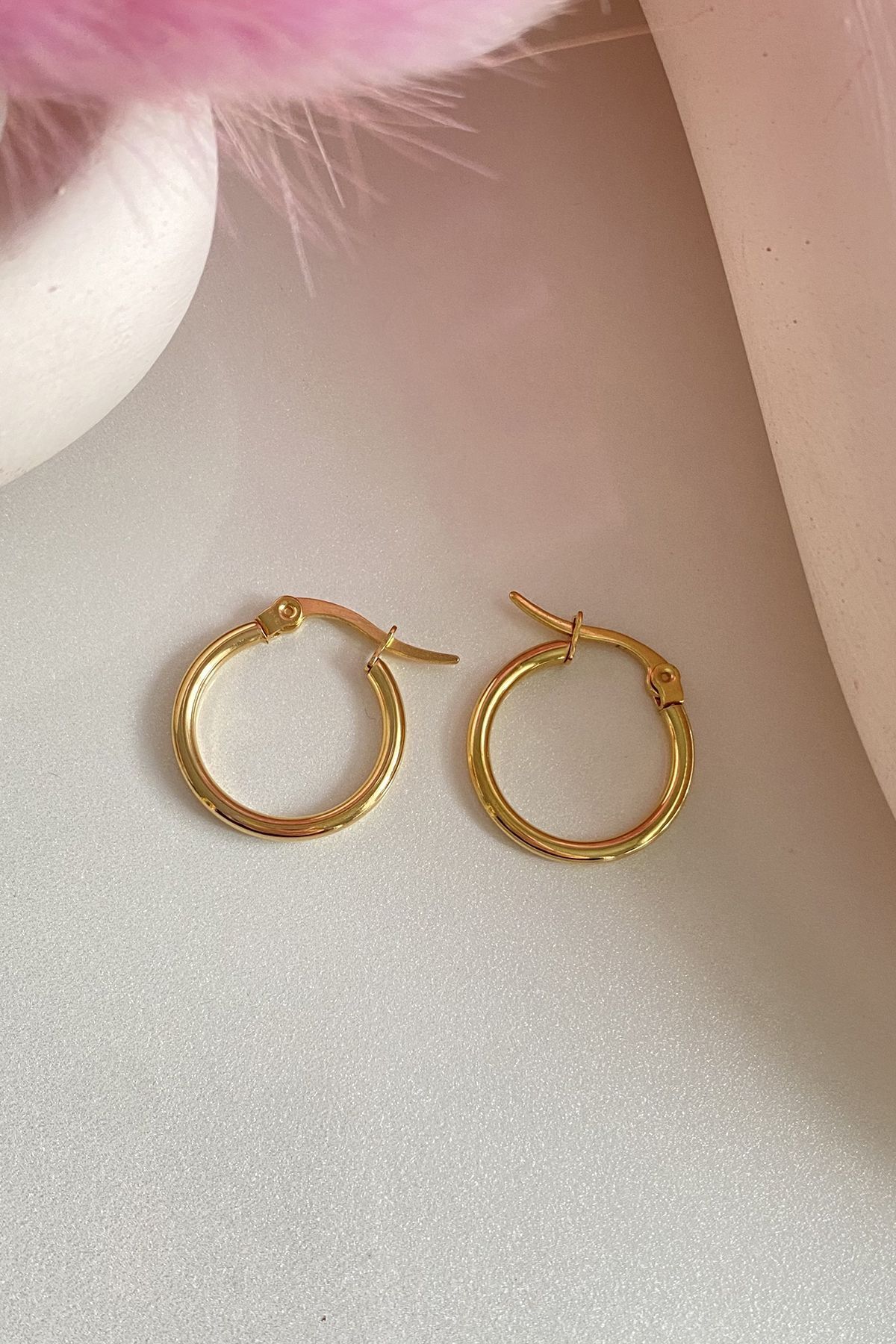 Gold Küpe 14 Ayar Altın Kaplama Çelik Orta Boy Kalın Halka 2,8 Cm