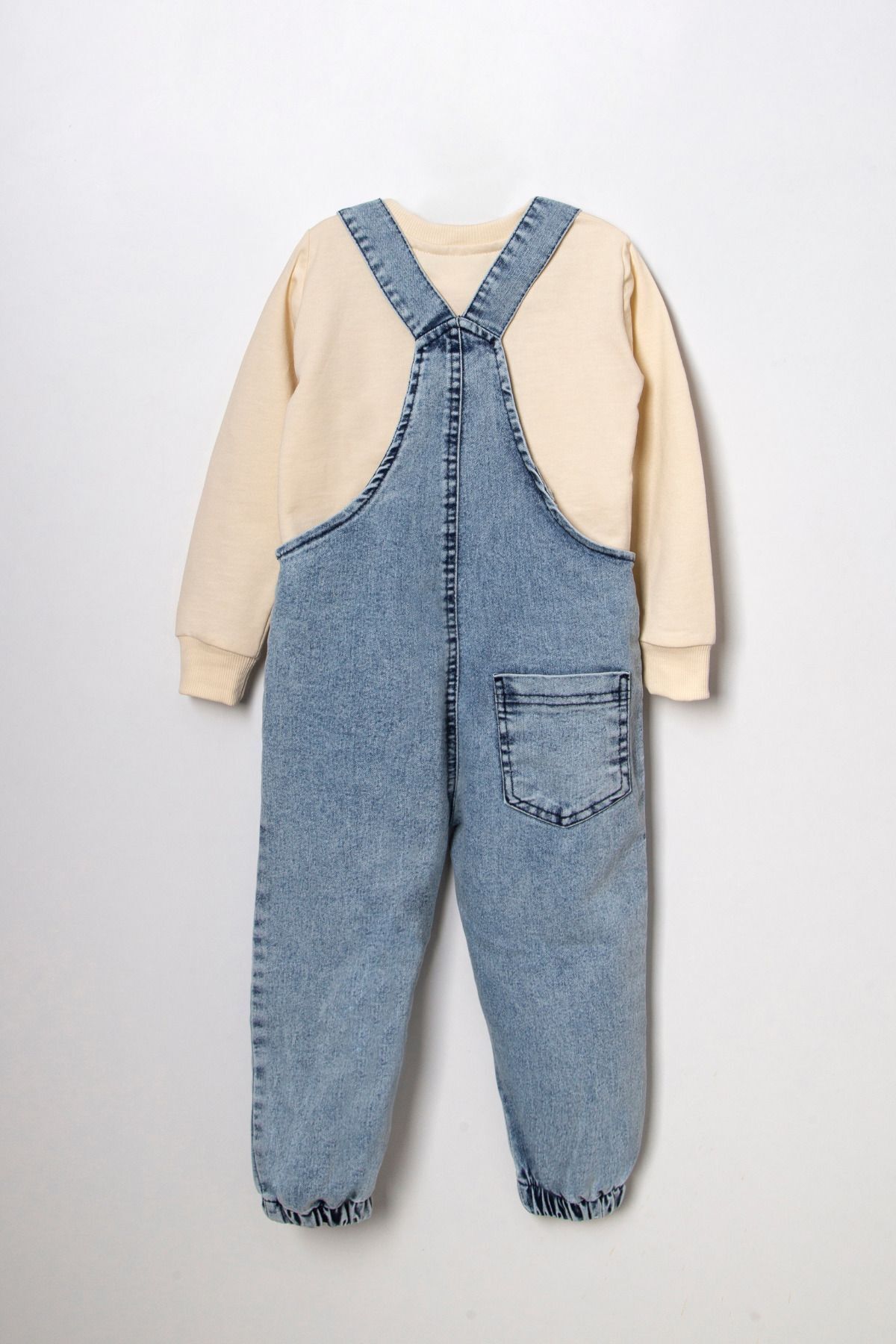 Pollito Unisex Çocuk Askısı Bağlamalı Teddy Oyuncaklı 2'li Mavi Kot Salopet fotoğrafı 5 (önizleme)