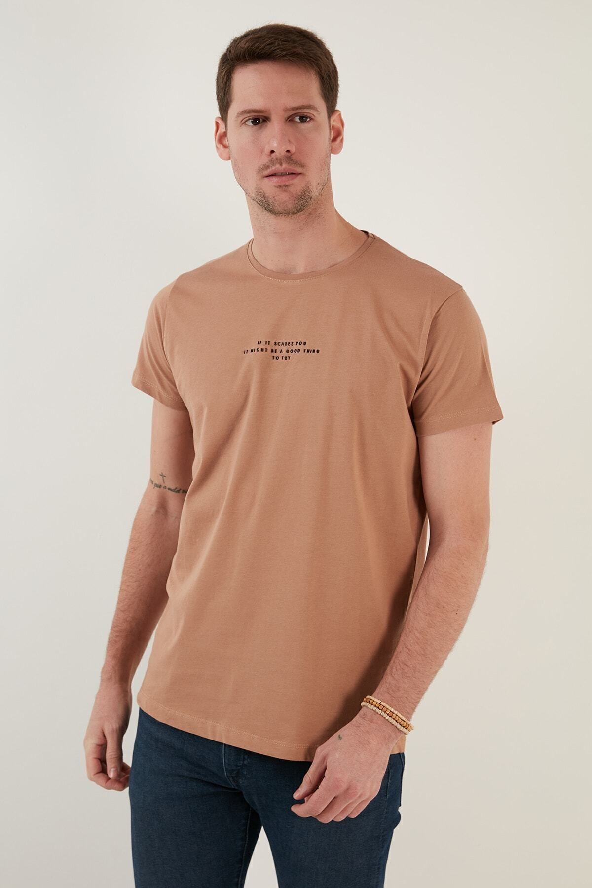 Text Printed Crew یقه 100% نخی باریک تی شرت تی شرت مردانه 541 Buratti