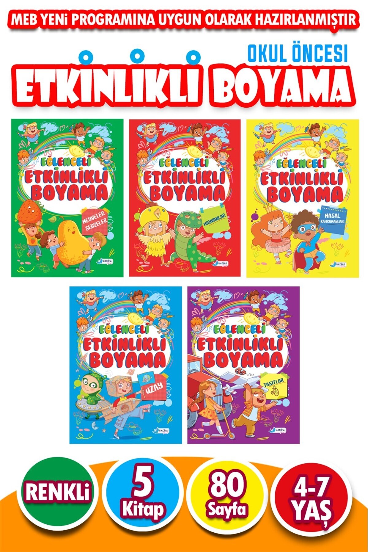 Harika Kitap Okul Öncesi Eğitici Etkinlikli Boyama Seti 5 Kitap 80 Sayfa
