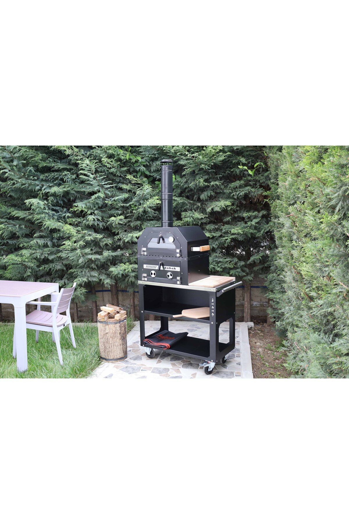 Tekerlekli Kömürlü Bahçe Fırını Mangal Barbekü Seti 3