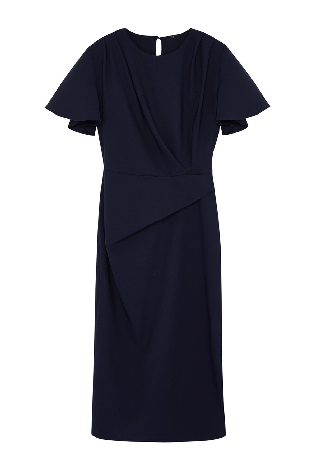 Trendyol Collection-Marineblaues, gerade geschnittenes, gerafftes Midikleid aus Webstoff TWOSS24EL00713 7