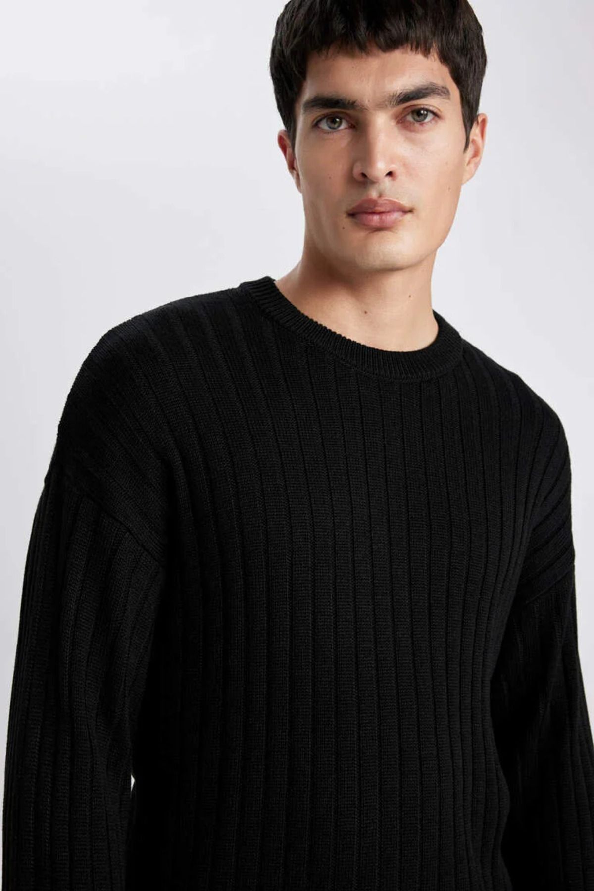 ژاکت بافتنی ساده ساده Relax Fit Crew Neck Basic B9723ax24sp Defacto