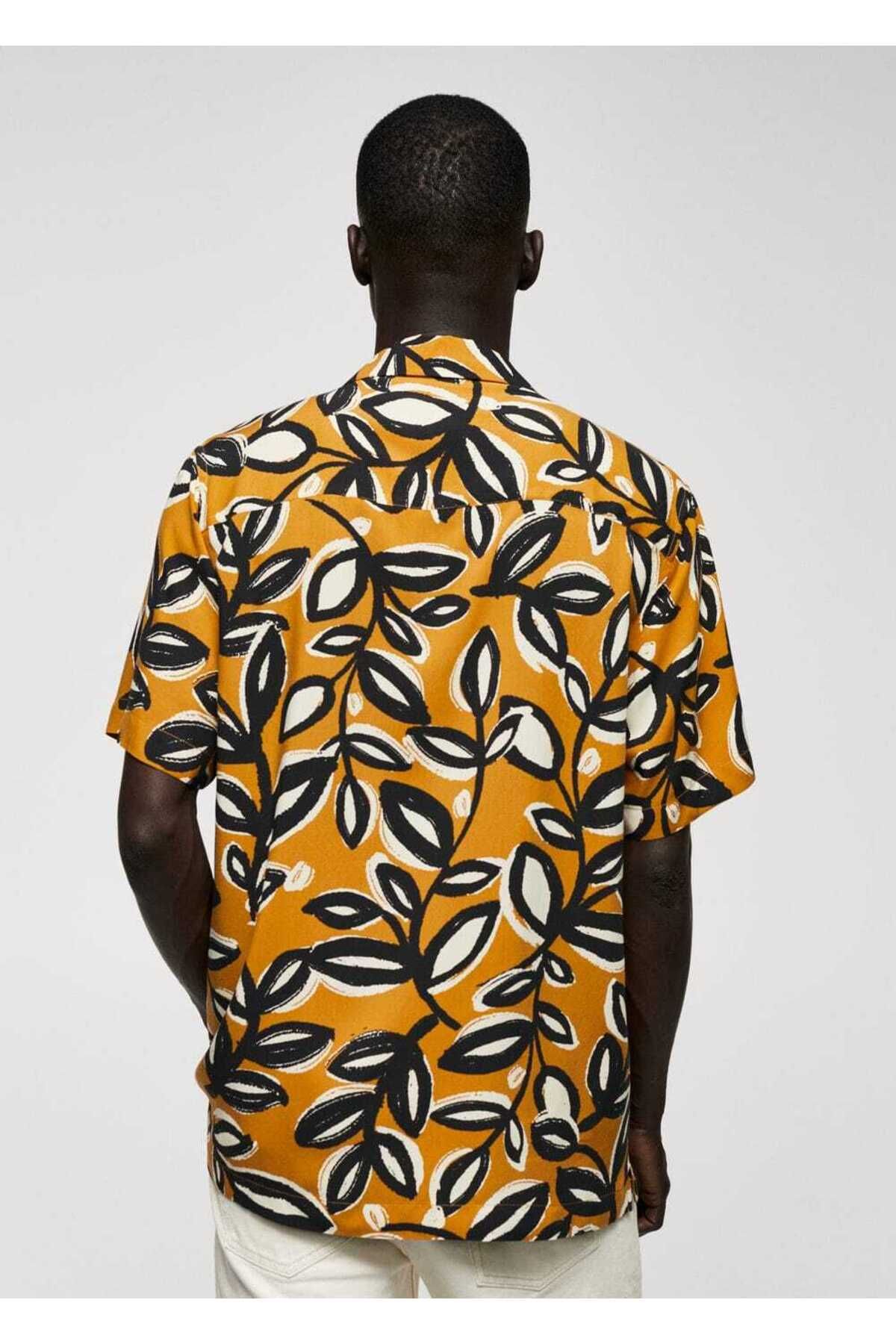 MANGO Man-Flowing shirt with leaf pattern 4