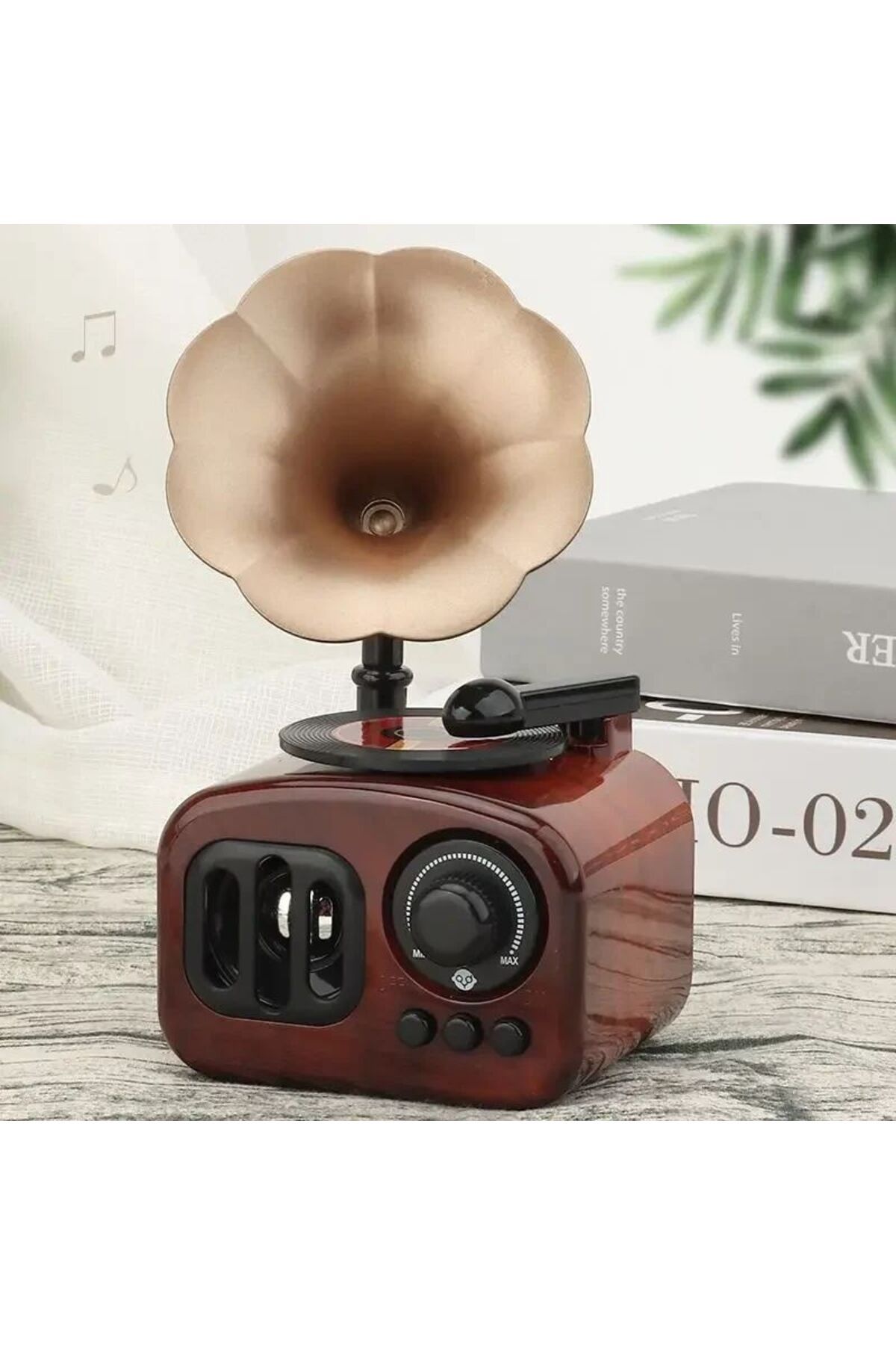 TAŞARAVM-Old Radio-Looking Gramophone Music Box - Wind-Up and Rotating Record Vip Decorative 4
