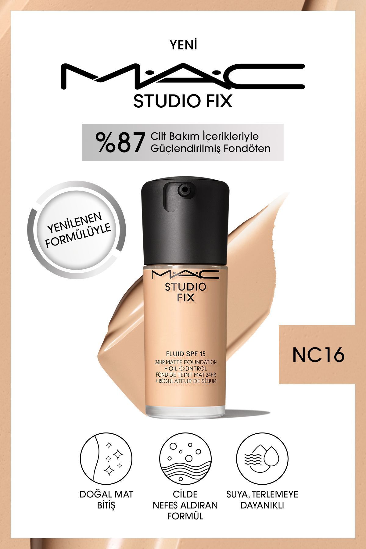 24 Saate Kadar Kalıcı Mat Fondöten - Studio Fix Fluid Spf15 Mını - Renk: Nc16 - 15ml