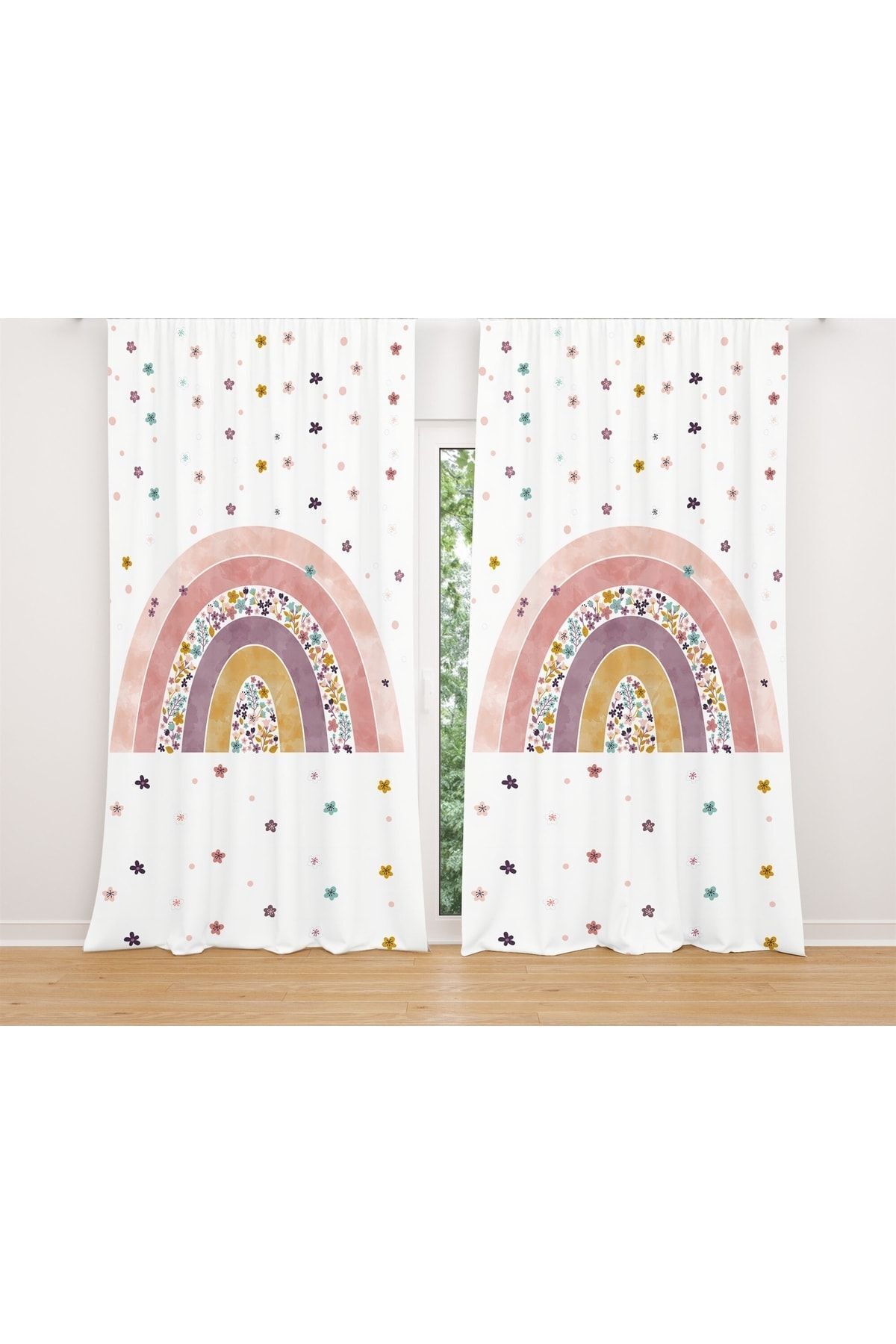 Evpanya Çiçekli Gökkuşağı Desenli Çocuk Odası Fon Perde Tek Kanat Fiyatlandırma fotoğrafı 2 (önizleme)