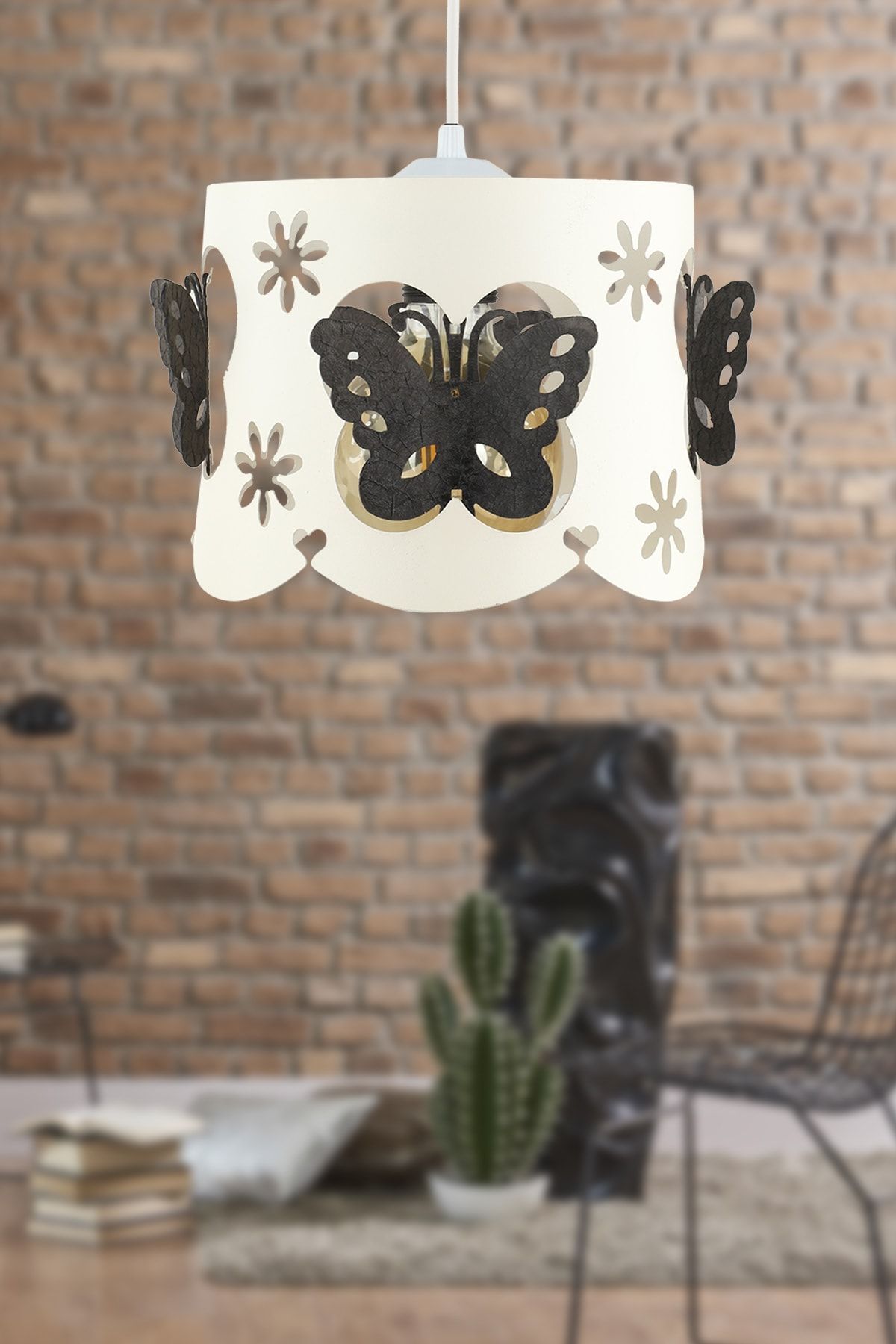 Alara Single Chandelier White Black Butterfly