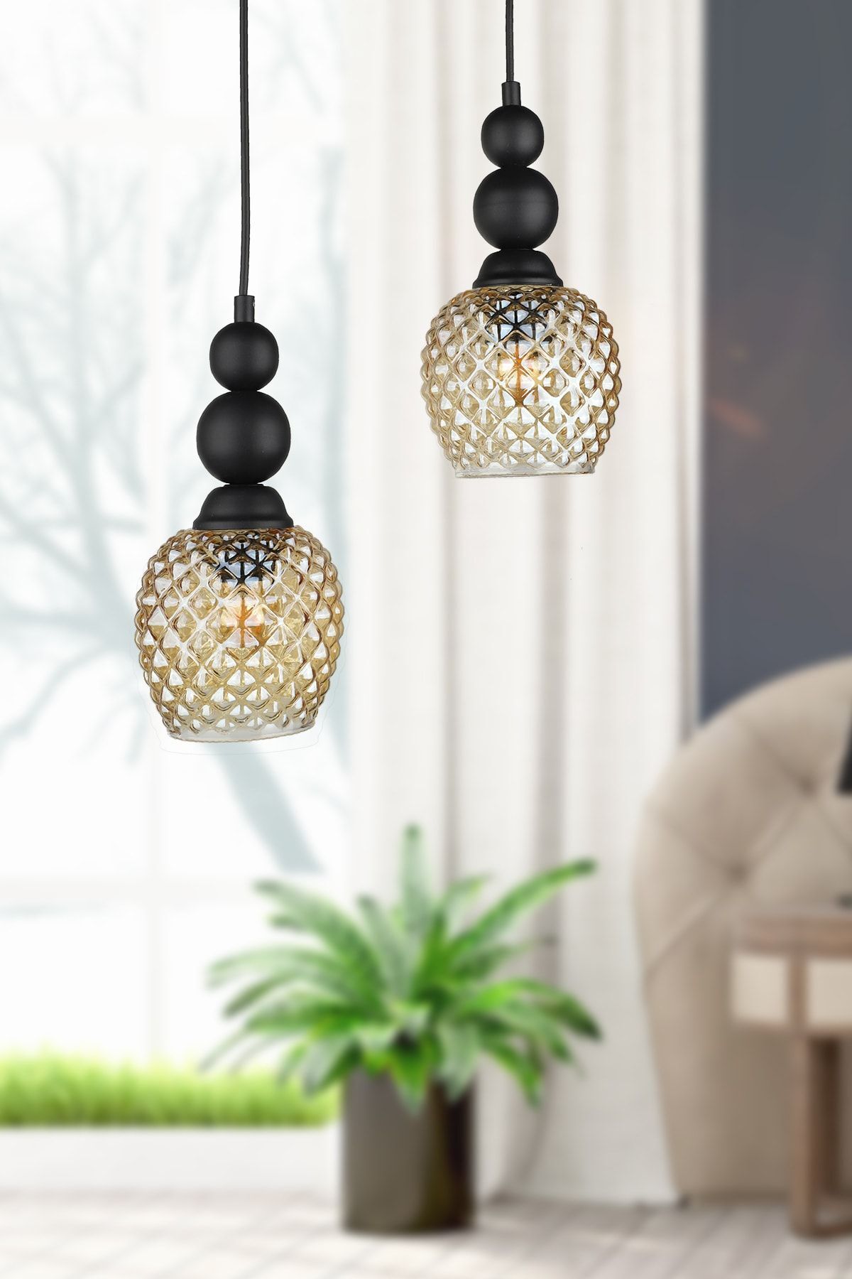 Velas 2-Piece Chandelier Black Honey Glass