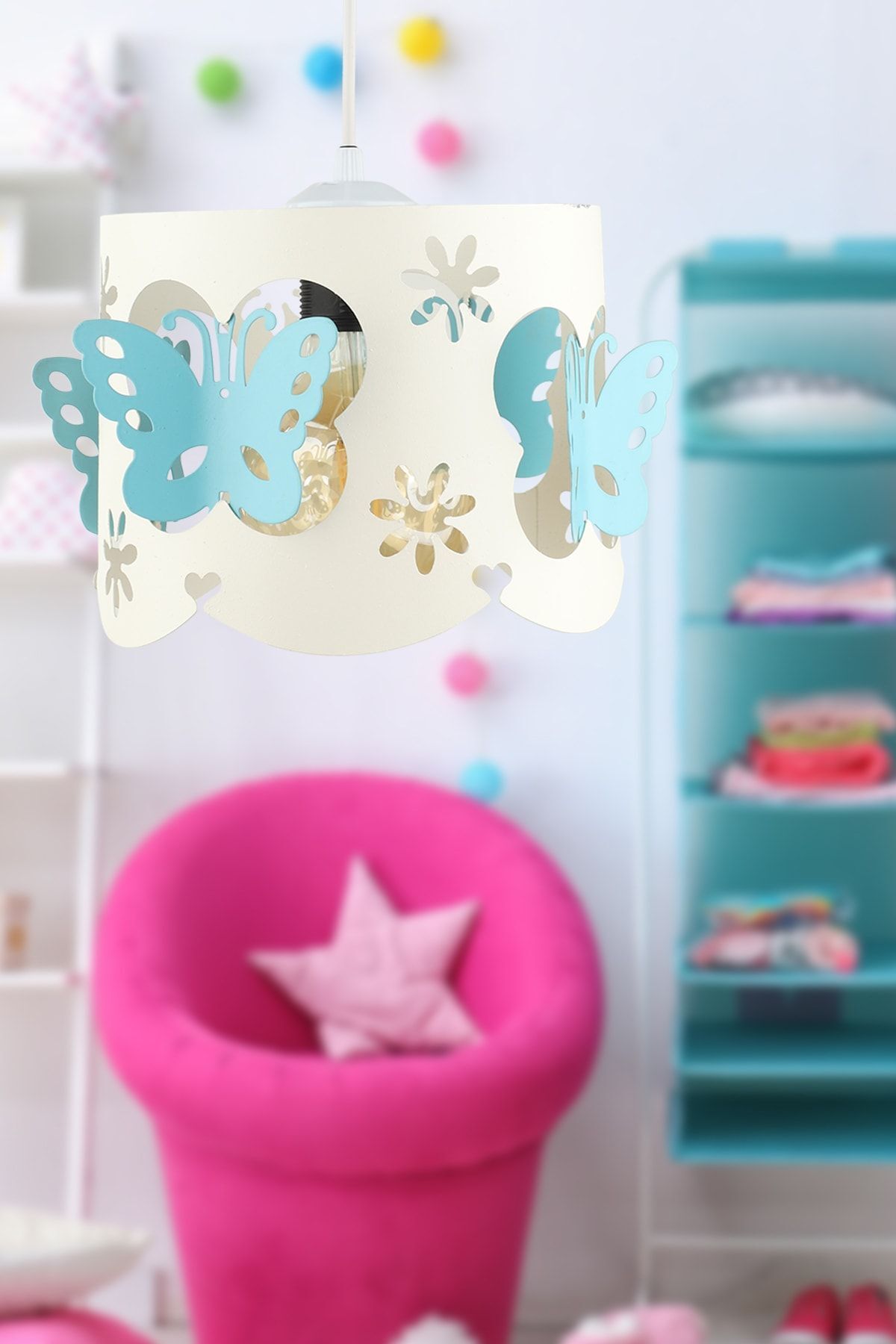 Alara Single Chandelier White Turquoise Butterfly