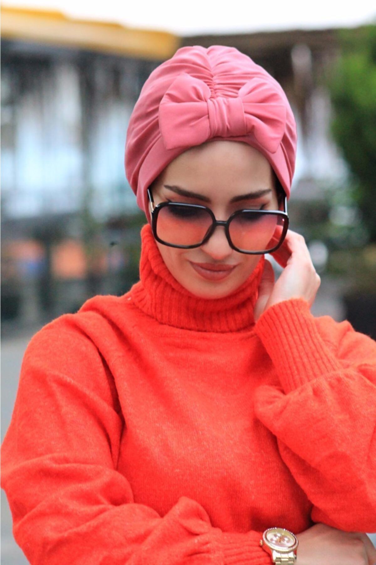 Two-Way  Bonnet with Dusty Rose Bowtie