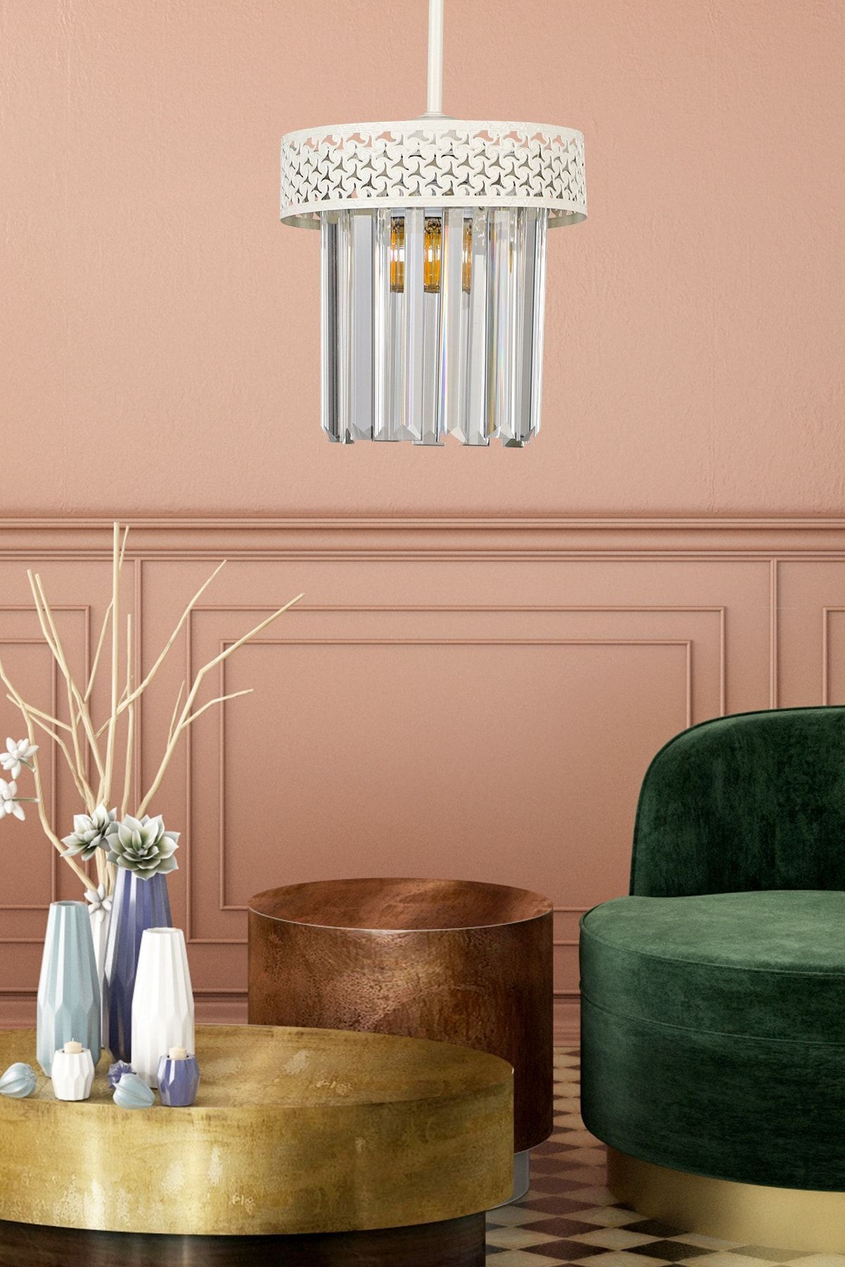 Citrus Single White Lux Chandelier with Crystal Gemstone