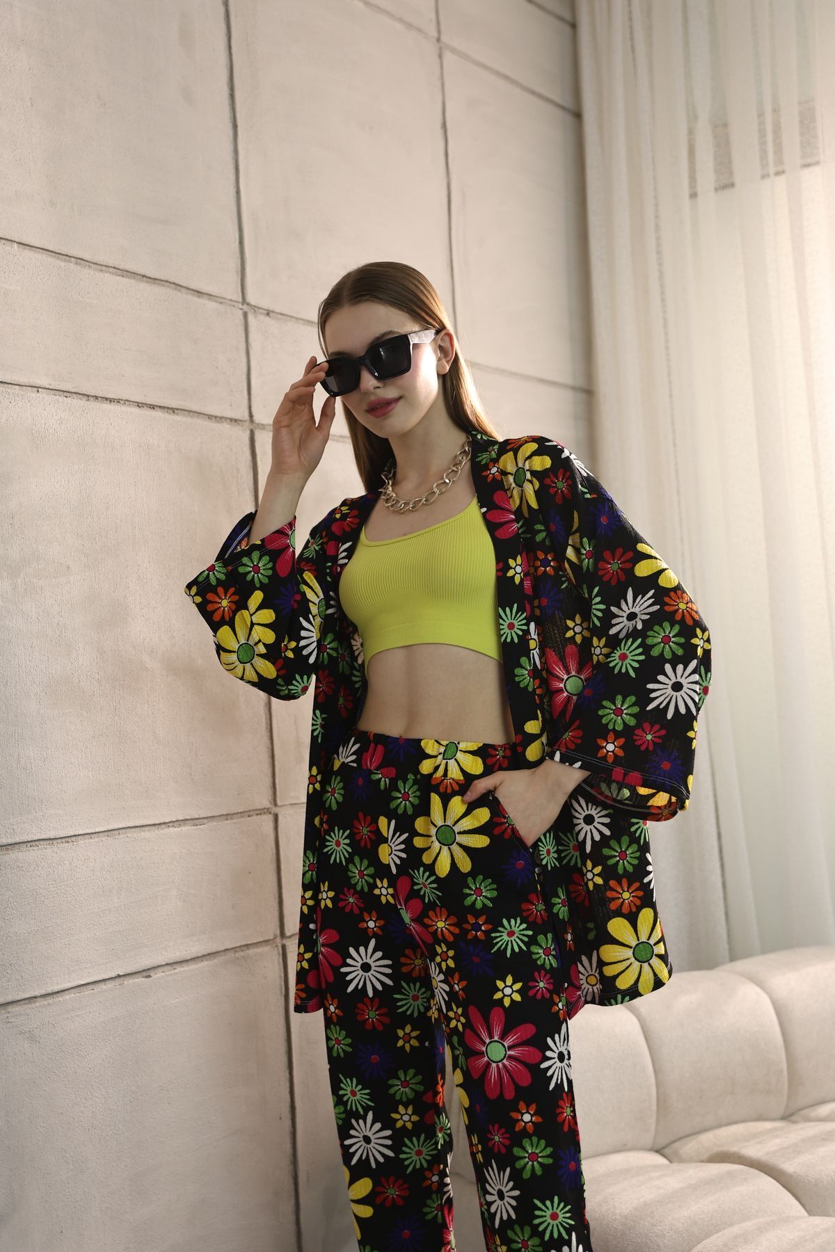 WOMEN'S FLORAL PATTERNED KIMONO SET