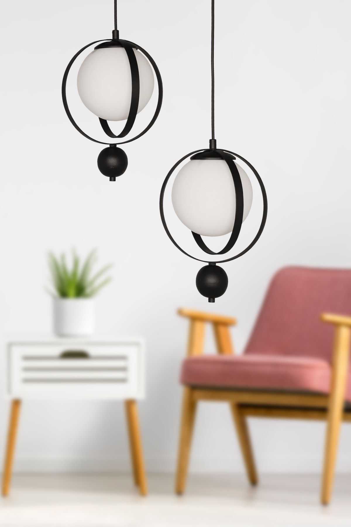 Jupiter 2-Piece Chandelier Black and White Glass
