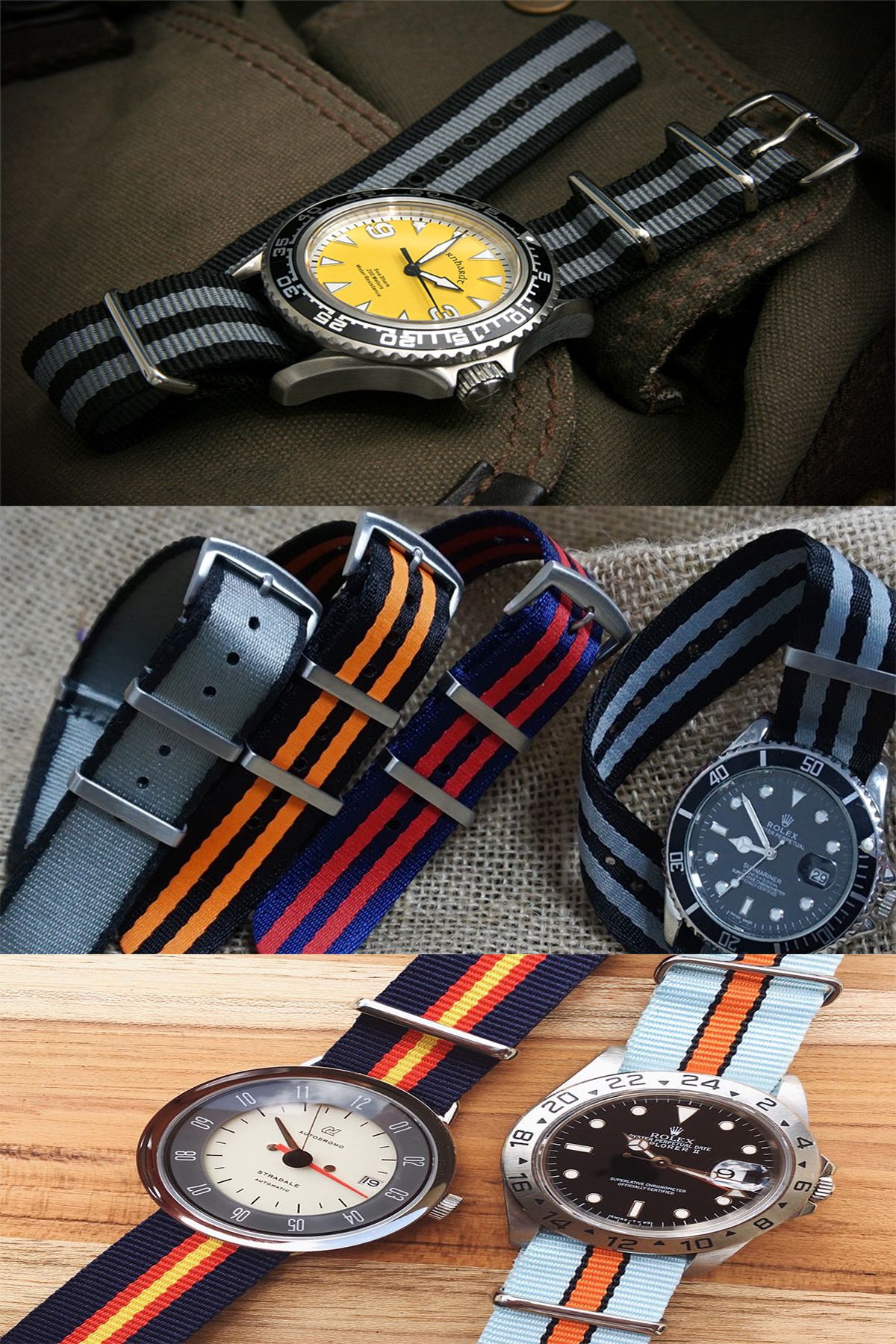 COBRA-20mm Fossil-Welder-Casio-Seiko-Omega-Armani Watch Band - Nato Textile Fabric, Matching Model 20Model17 3