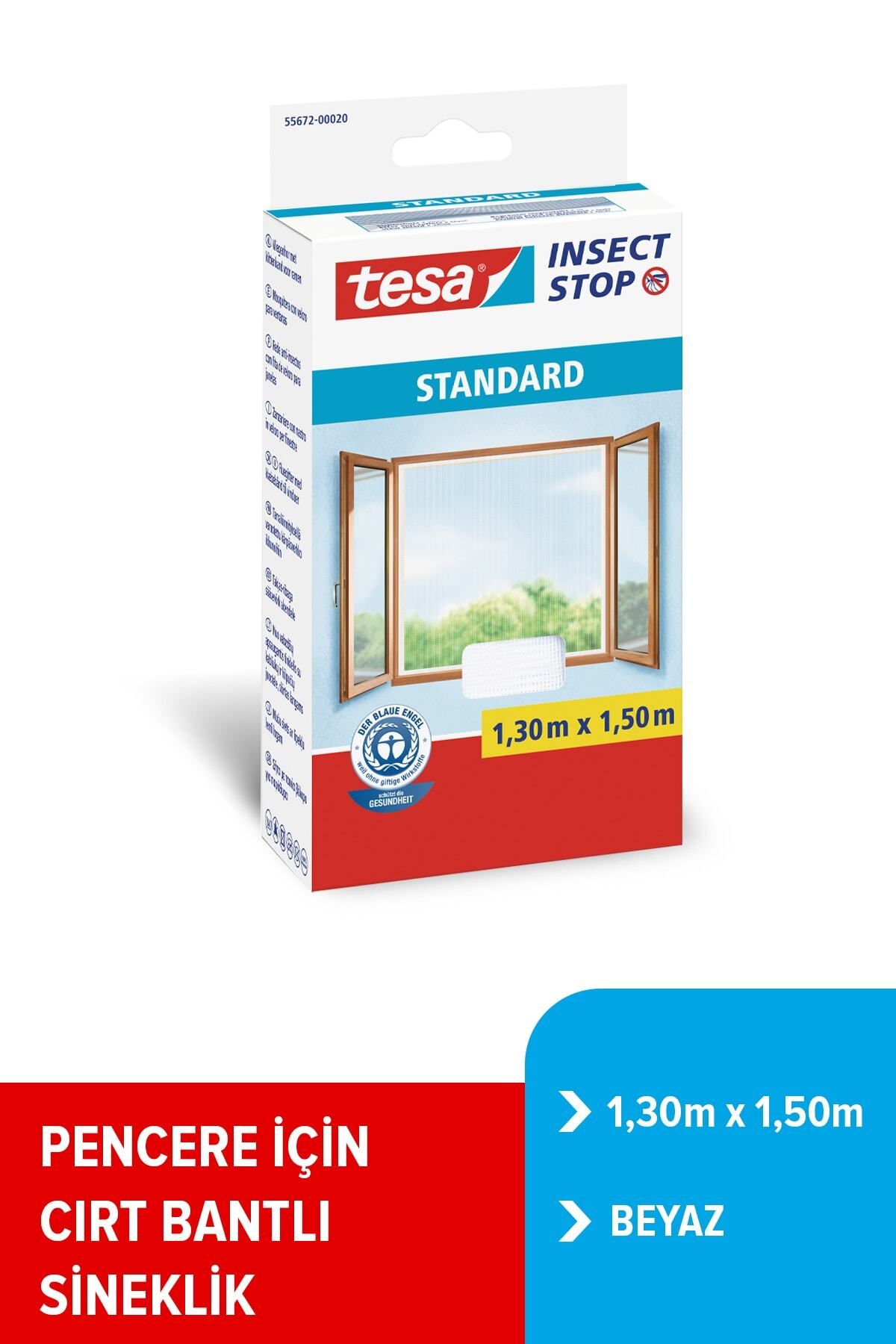 Sineklik Standart Cırt Bantlı, Cam Için, 1.30m:1.50m, Beyaz 130 x 150 Yapışkanlı Nefes Alabilen Kuma