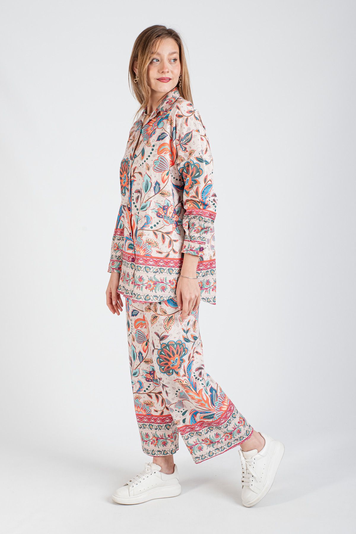 Hatun Atila-Digital Printed Thin Woven Knitwear Double Set - 7470-4 4