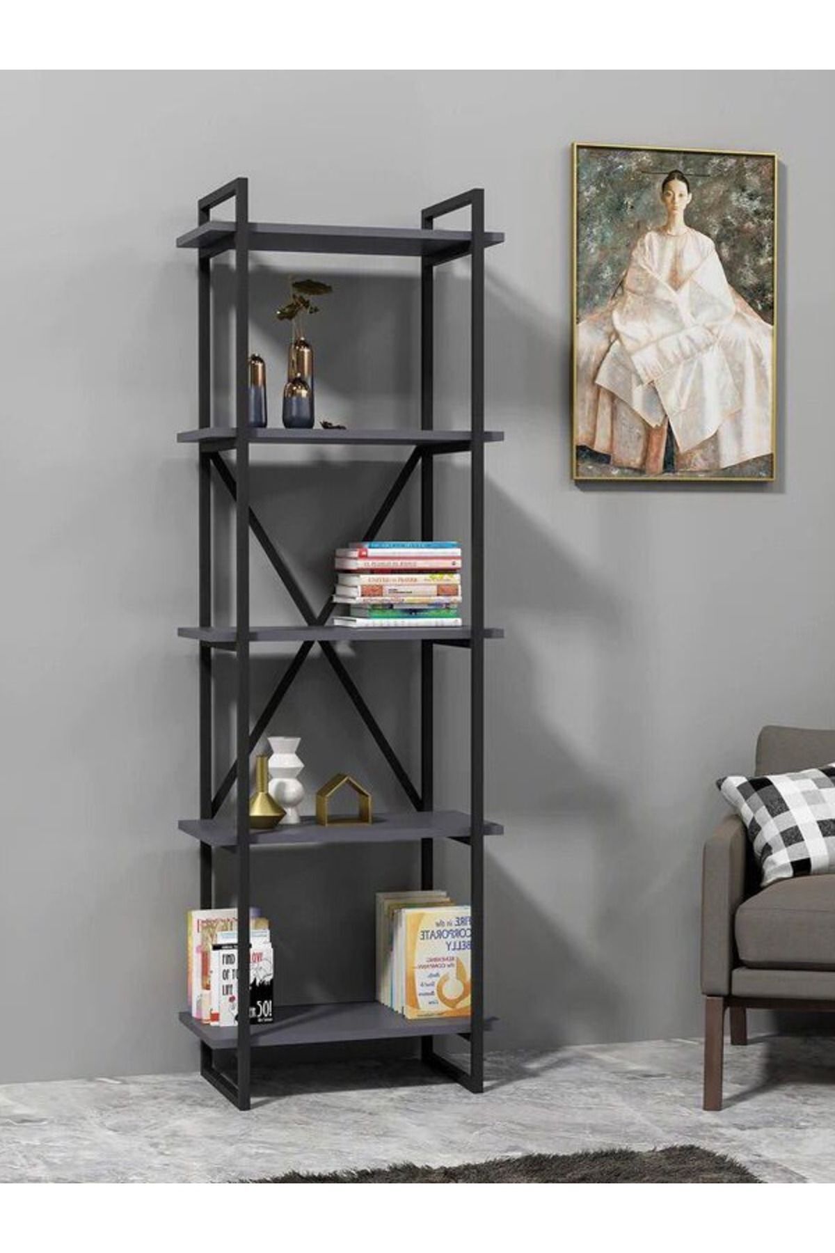 Luxury 180x60 5 Katlı Kitaplık Aksesuar Rafı