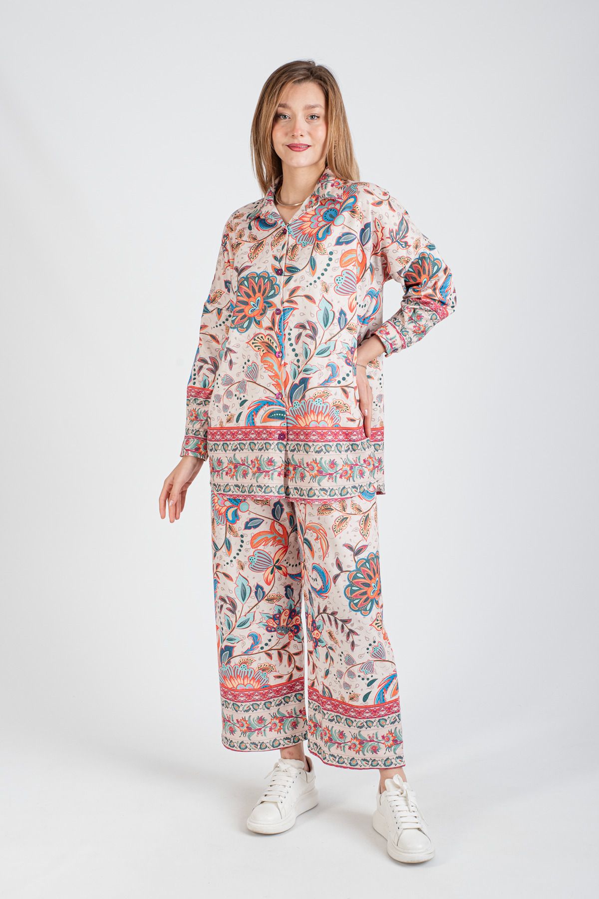 Hatun Atila-Digital Printed Thin Woven Knitwear Double Set - 7470-4 2