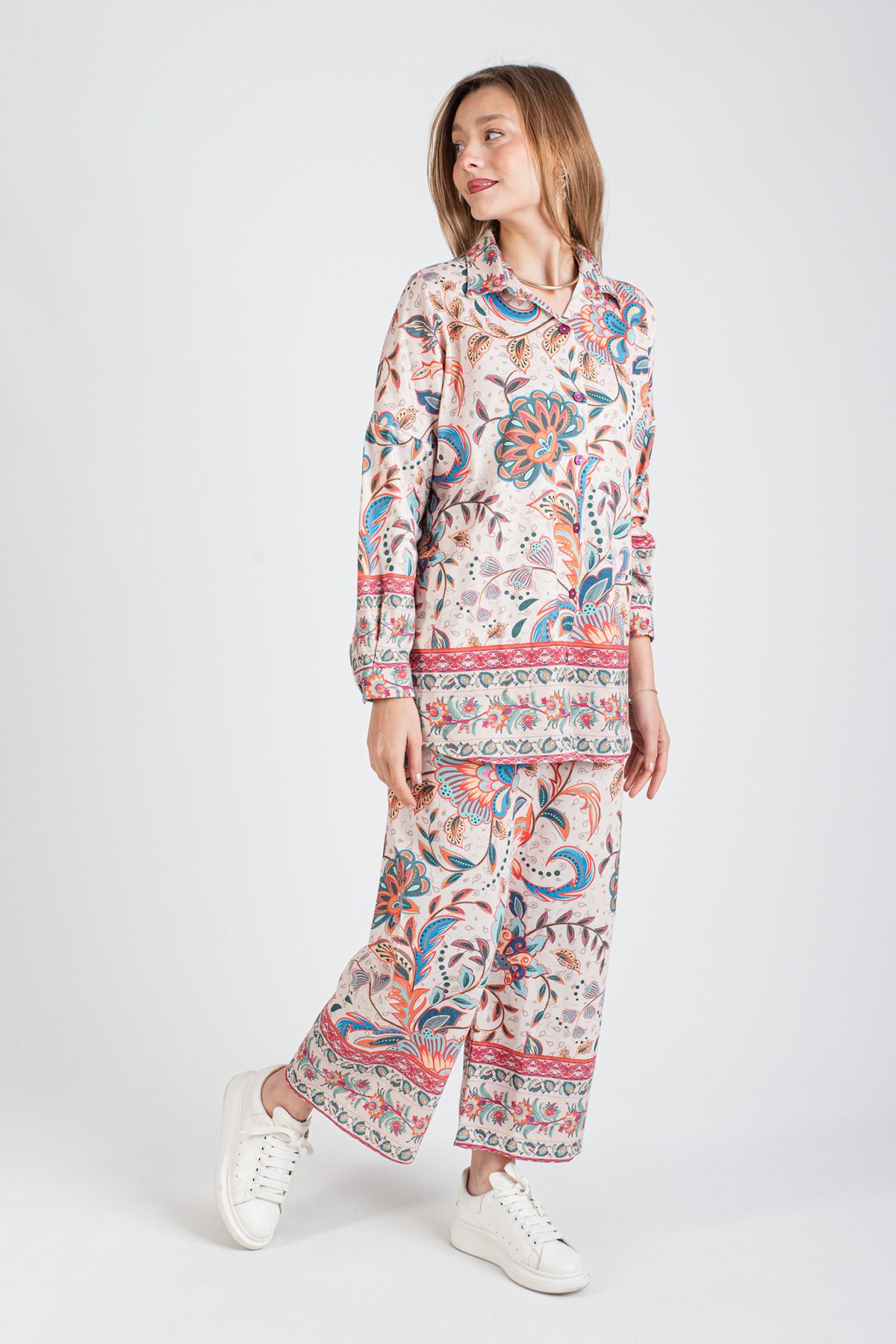 Hatun Atila-Digital Printed Thin Woven Knitwear Double Set - 7470-4 3