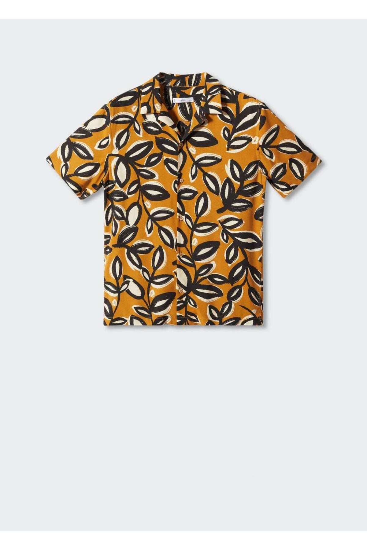 MANGO Man-Flowing shirt with leaf pattern 3