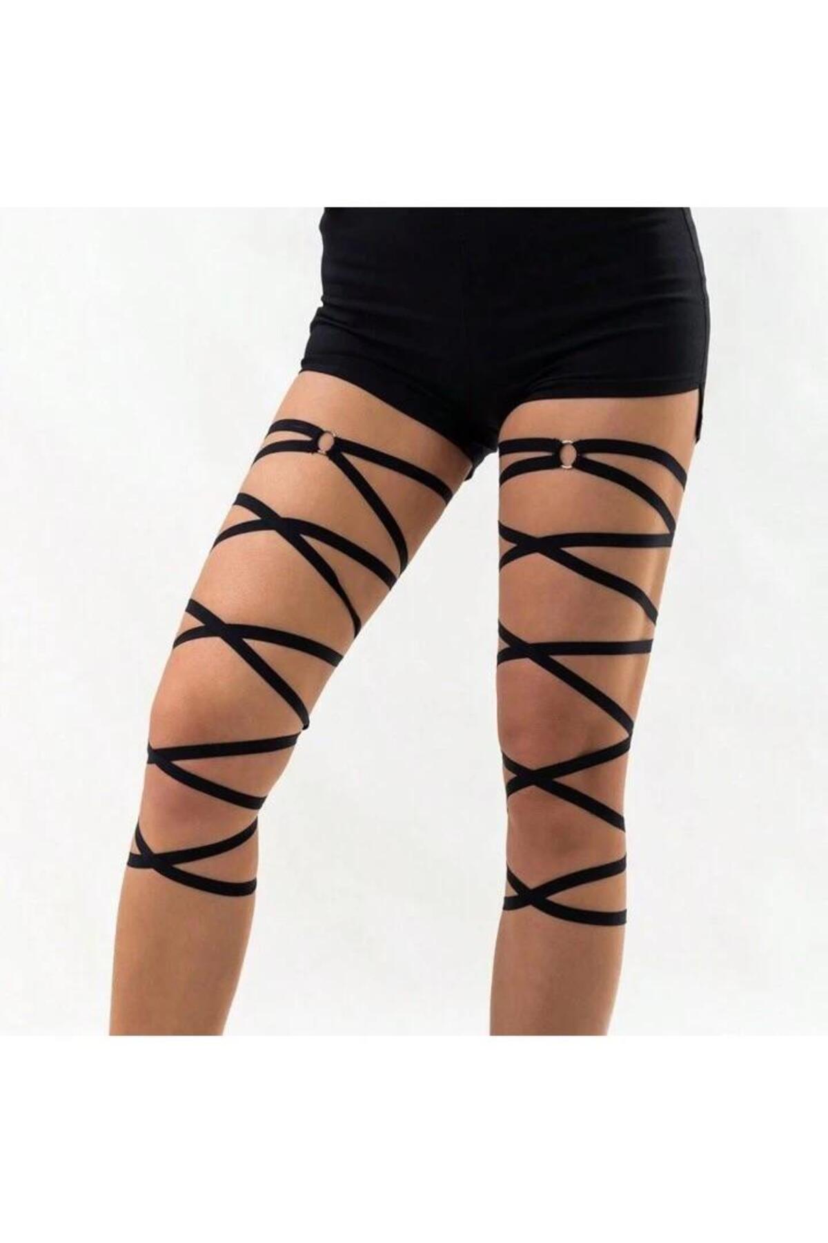 Maly Love Kadın Halka Detaylı Siyah Bacak Bandı Aksesuar