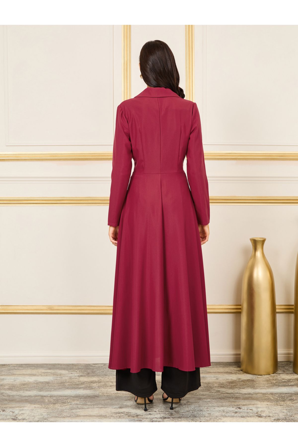 Styli-Button Loop Closure Collared Tailored Maxi Kimono 4