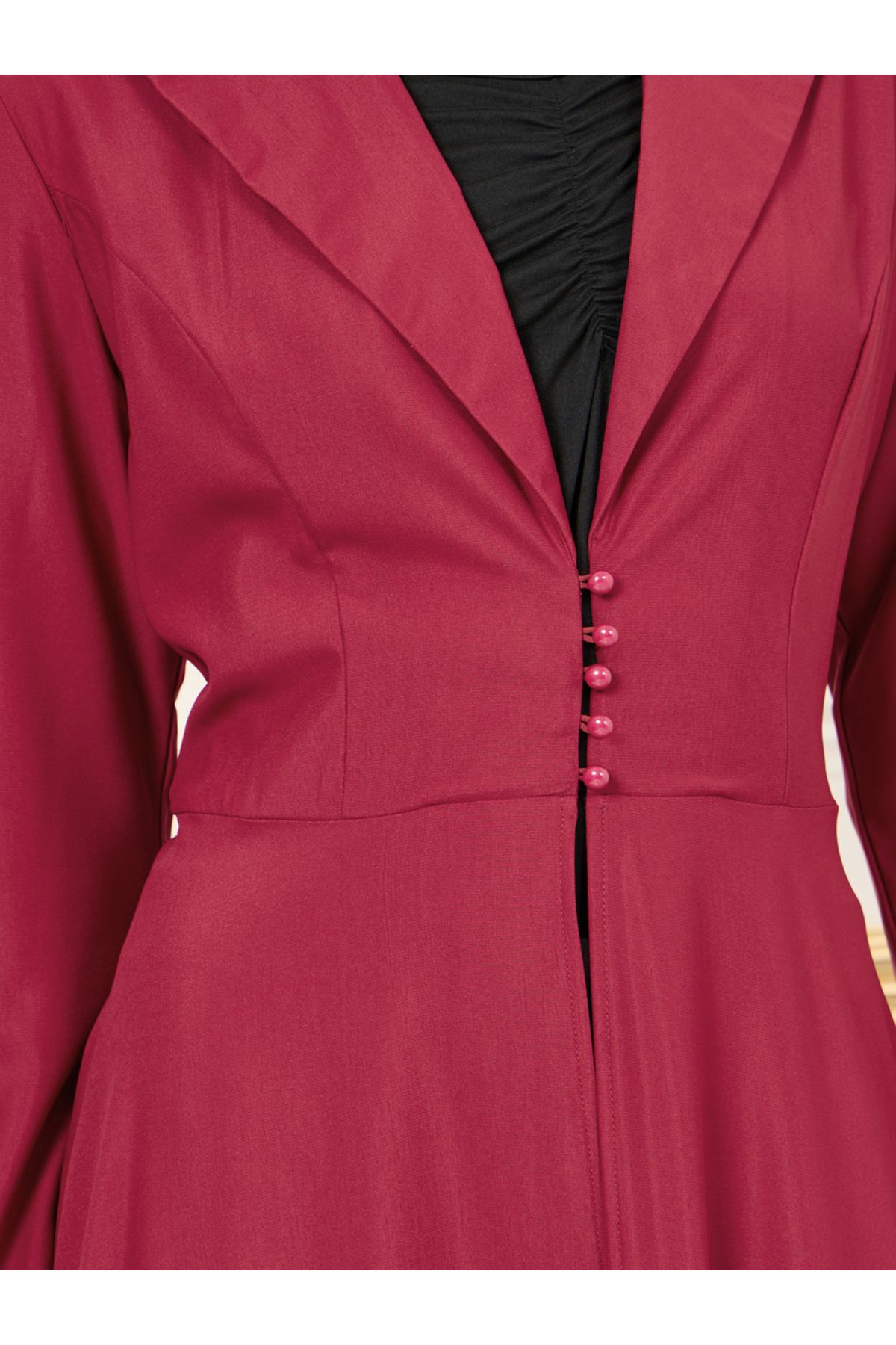 Styli-Button Loop Closure Collared Tailored Maxi Kimono 3