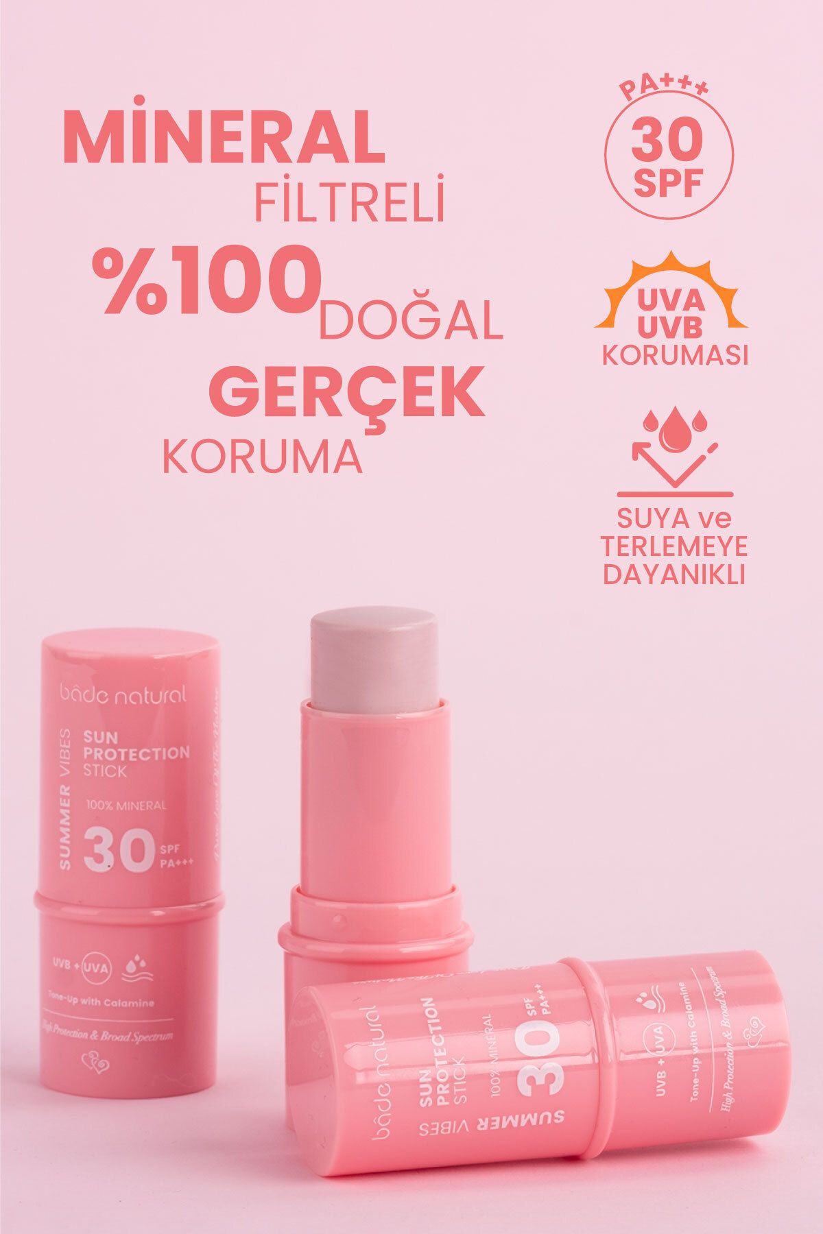 استیک 100% مواد معدنی فیلتر شده و ضد آفتاب طبیعی با 30 SPF کالامین Bade Natural
