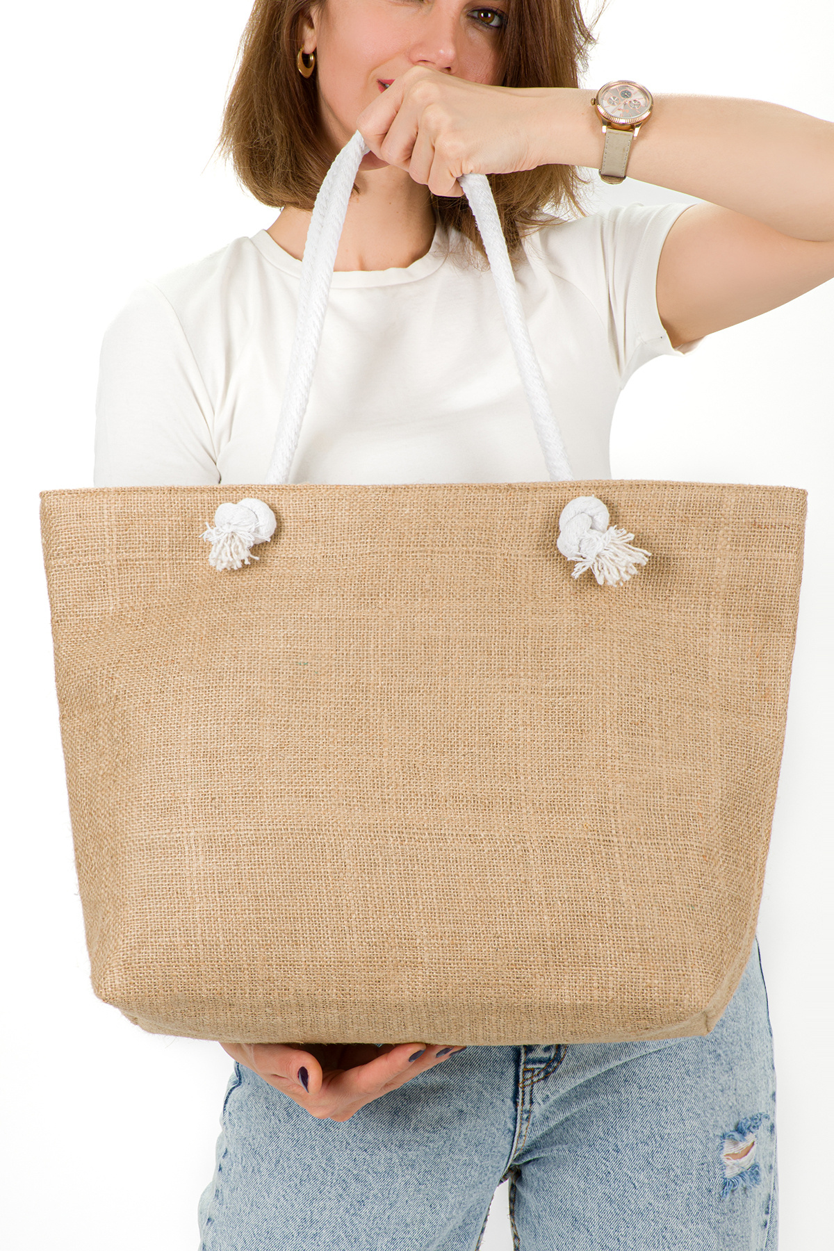 Women's Straw Shoulder Bag Jute Fabric Soft Handle