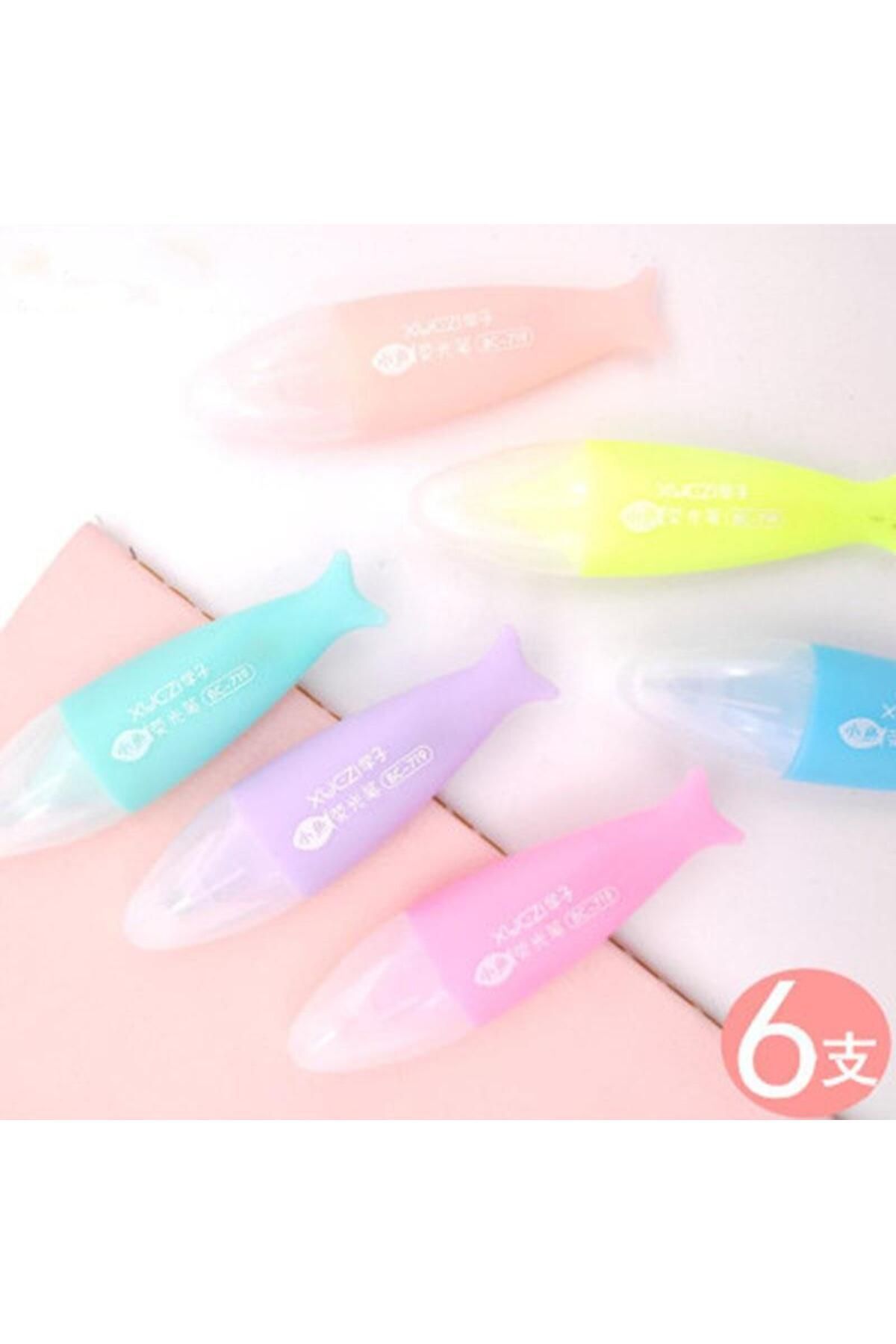Kilitli Poşet Balık Şekilli Pastel Fosforlu Kalem 6 lı (XYH-309)