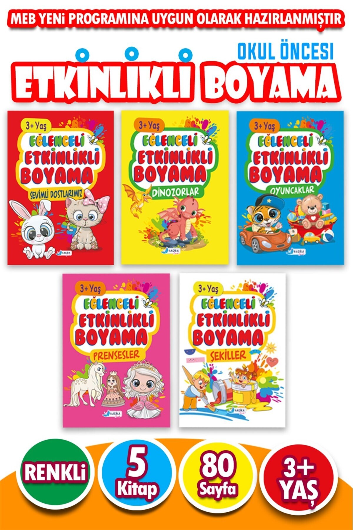 Harika Çocuk Yayınları 3 - 6 Yaş Eğitici Etkinlikli Kolay Boyama Seti 5 Kitap