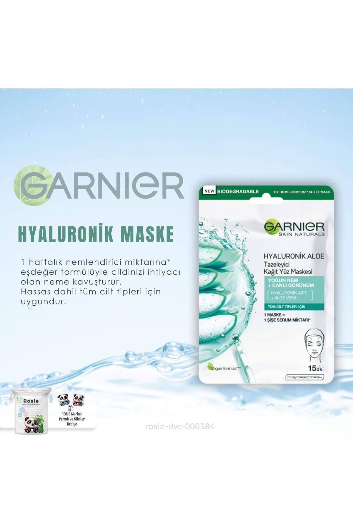 3 عدد ماسک صورت گارنیر هیالورونیک طراوت کننده آلوئه 28 گرم و رزی Garnier
