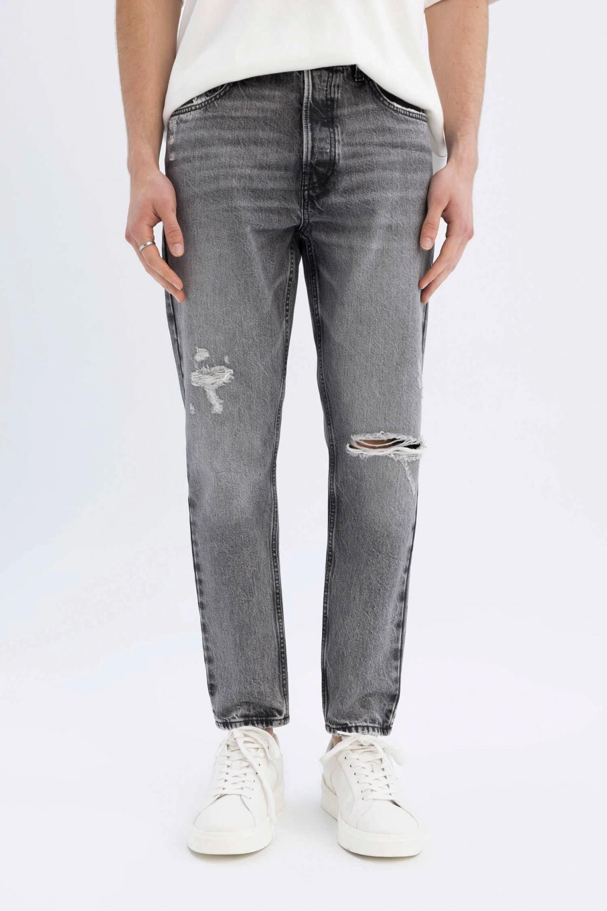 90's Slim Fit Slim Fit کمر بلند با پا باریک پاره شده شلوار جین با جزئیات C9829ax24sm
