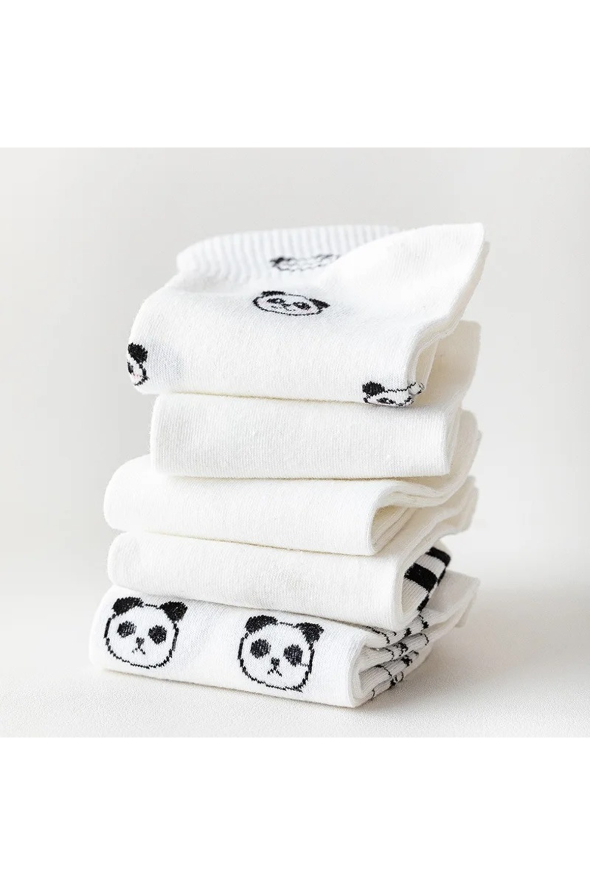çorapmanya 5 Çift Dikişsiz Panda Desenli Siyah Beyaz Unisex Kolej Tenis Çorap görsel 4