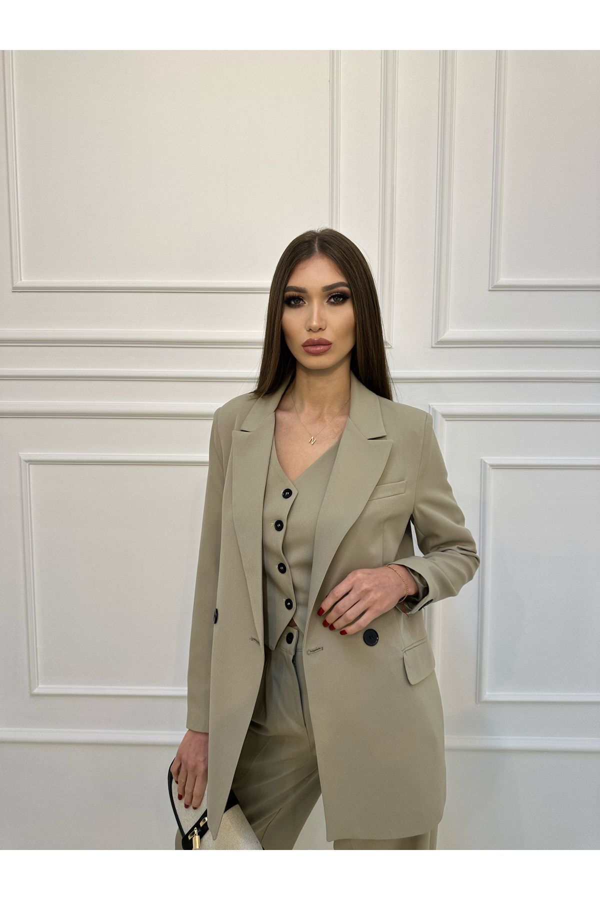 ossons Ceket Yelek Palazzo Pantolon 3 lü Takım Elbise