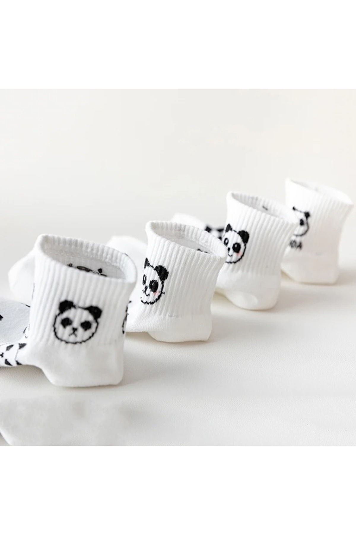çorapmanya 5 Çift Dikişsiz Panda Desenli Siyah Beyaz Unisex Kolej Tenis Çorap görsel 5